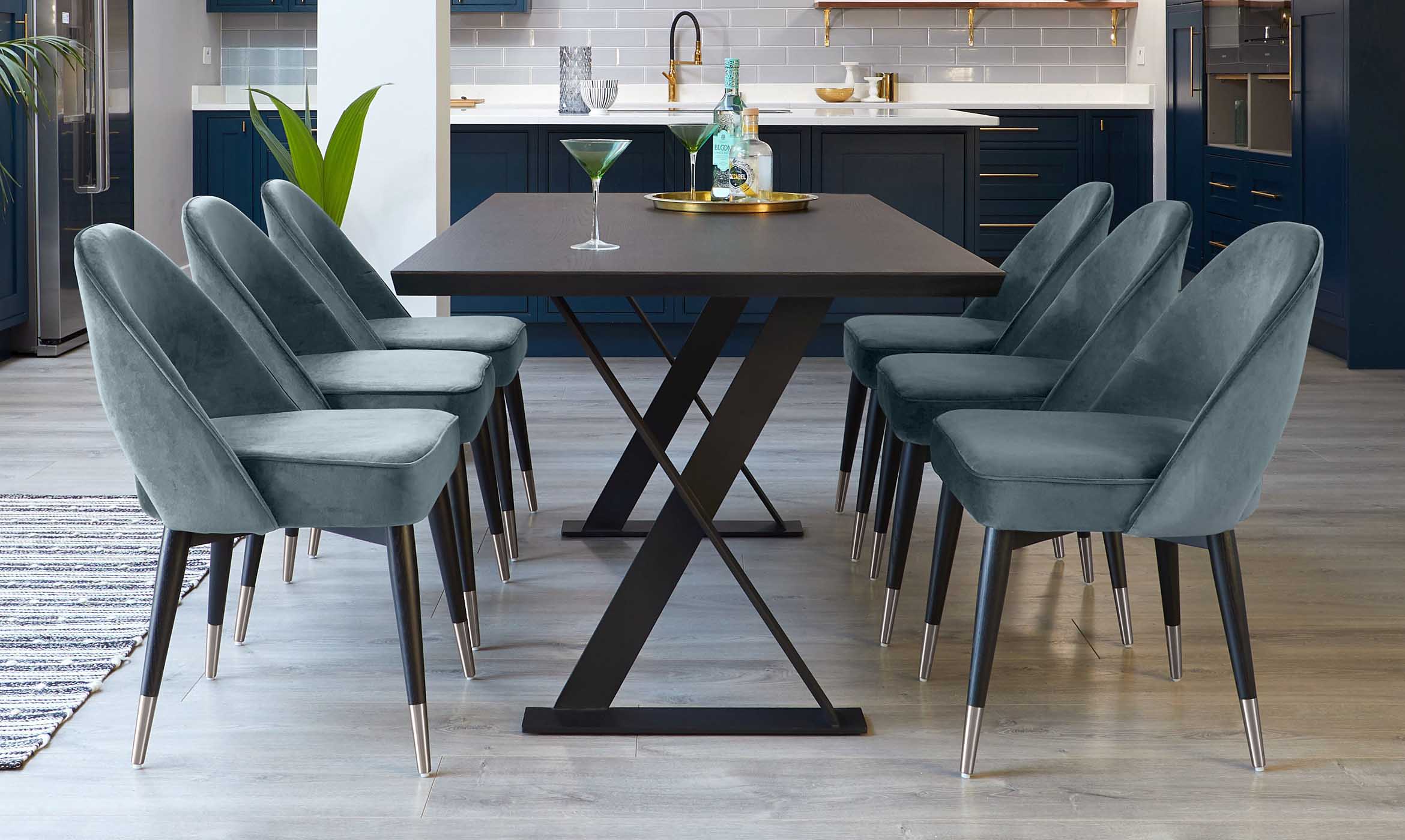 Clover Blue Grey Velvet Dining Chair