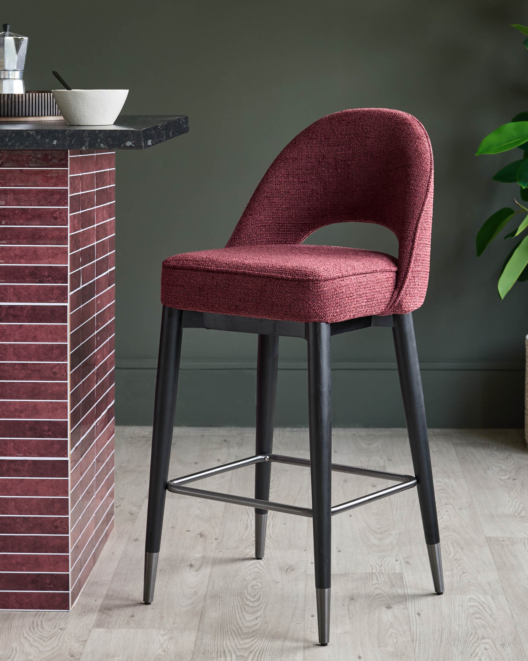 Clover berry red chunky fabric bar stool – Danetti