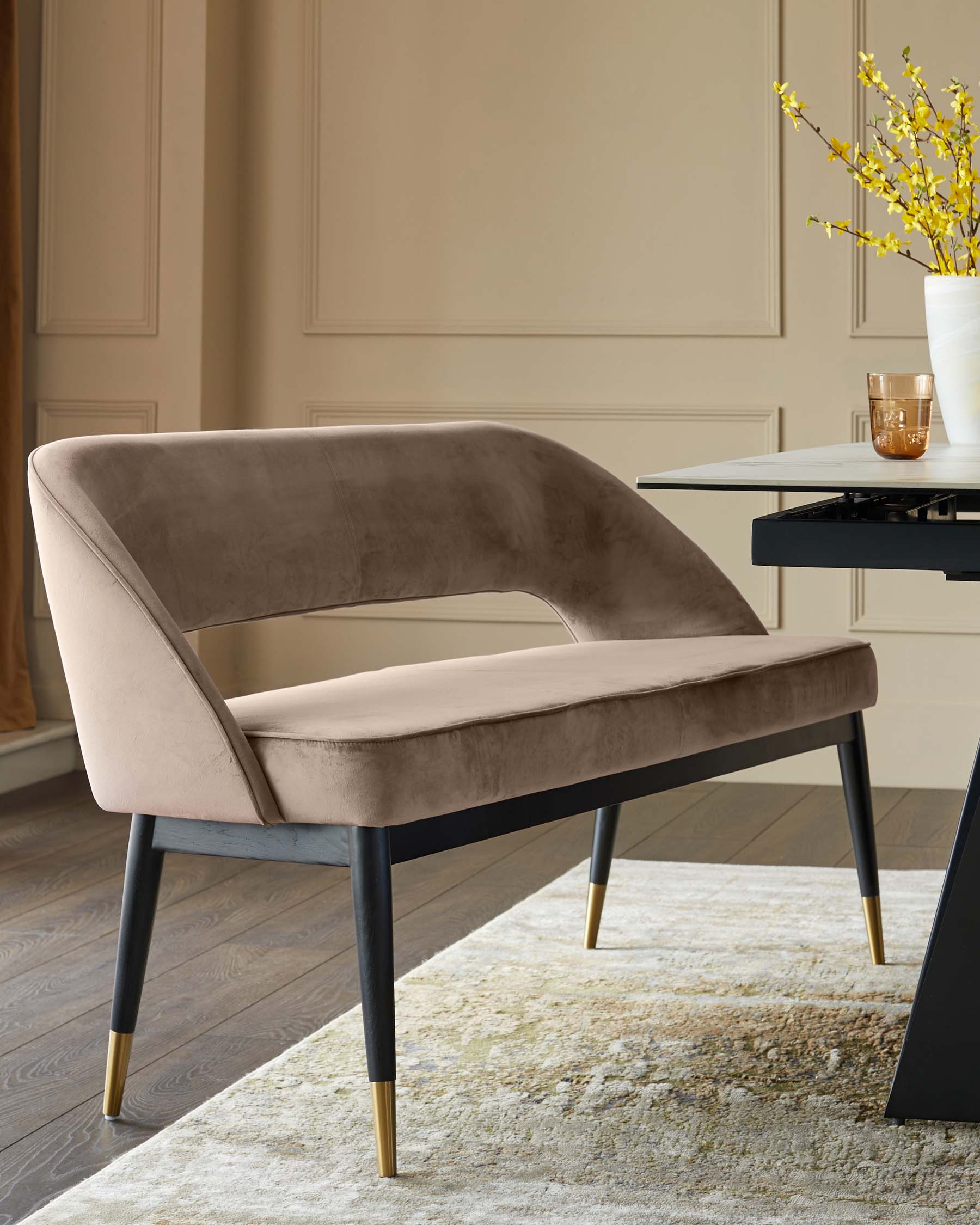 Clover Champagne Velvet Dining Bench by Danetti