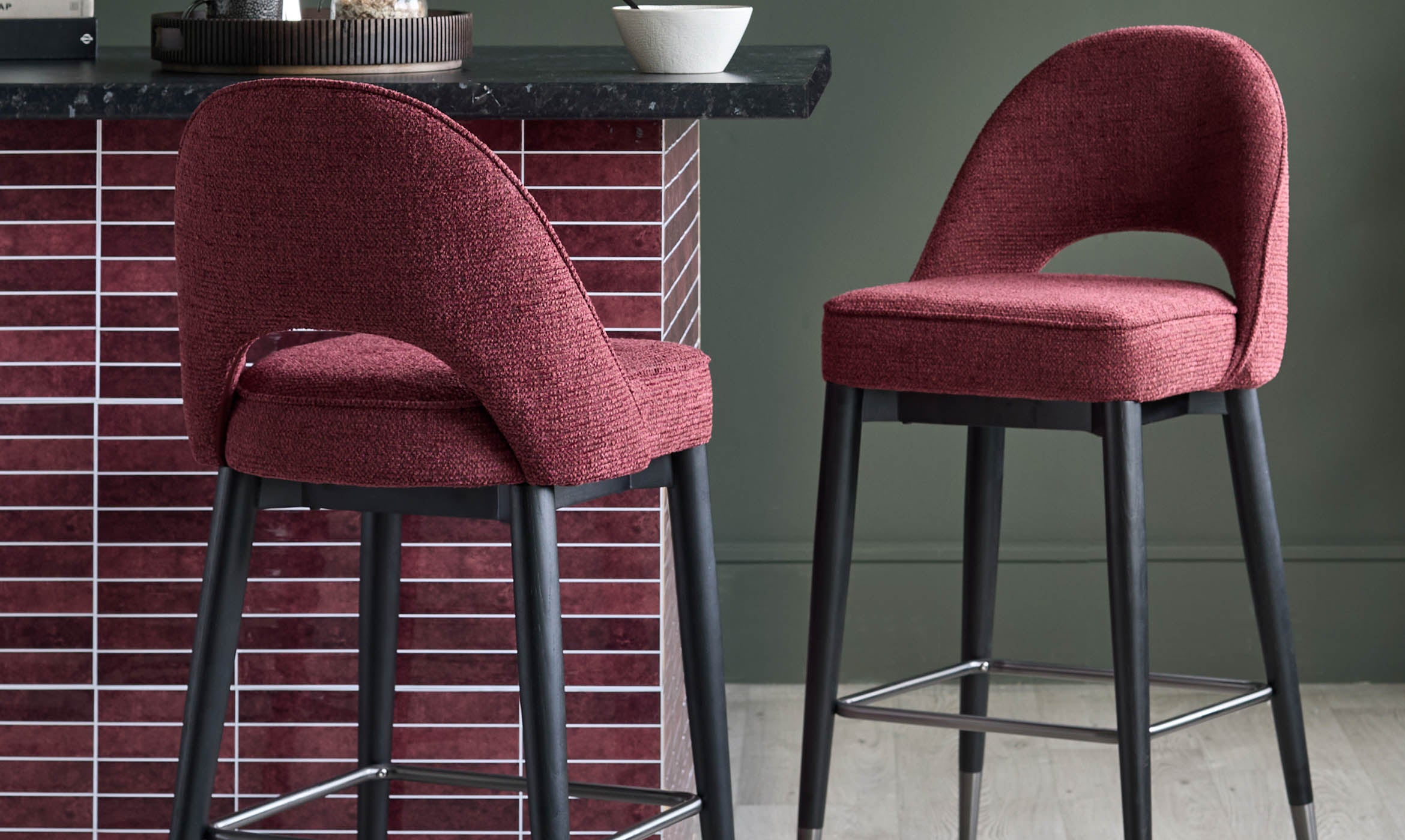 Clover berry red chunky fabric bar stool