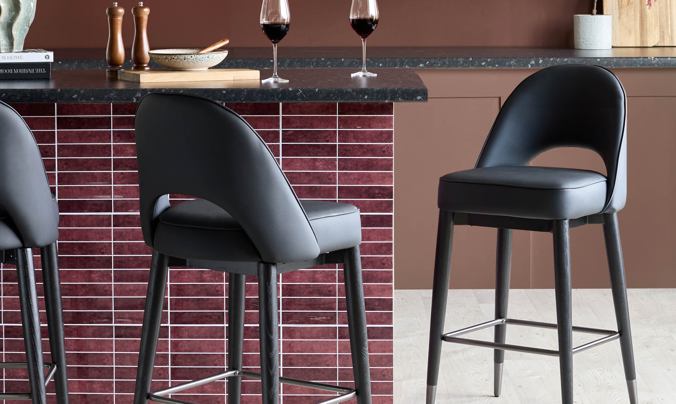 Clover black faux leather bar stool