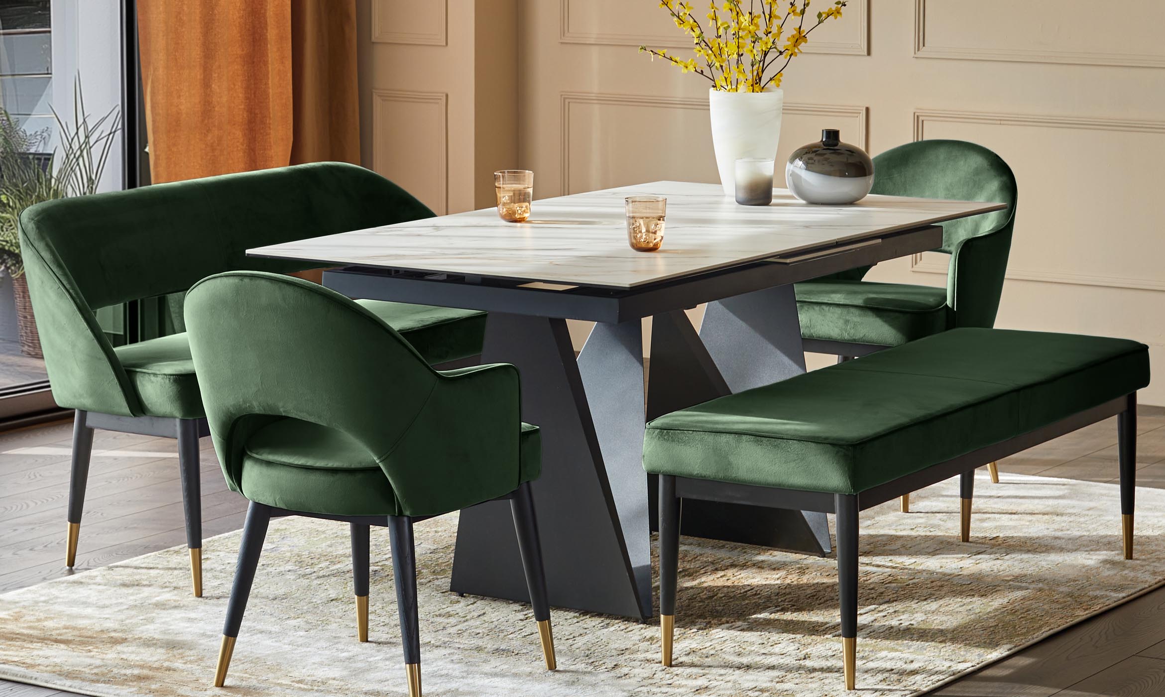 Clover dark green velvet bench without backrest