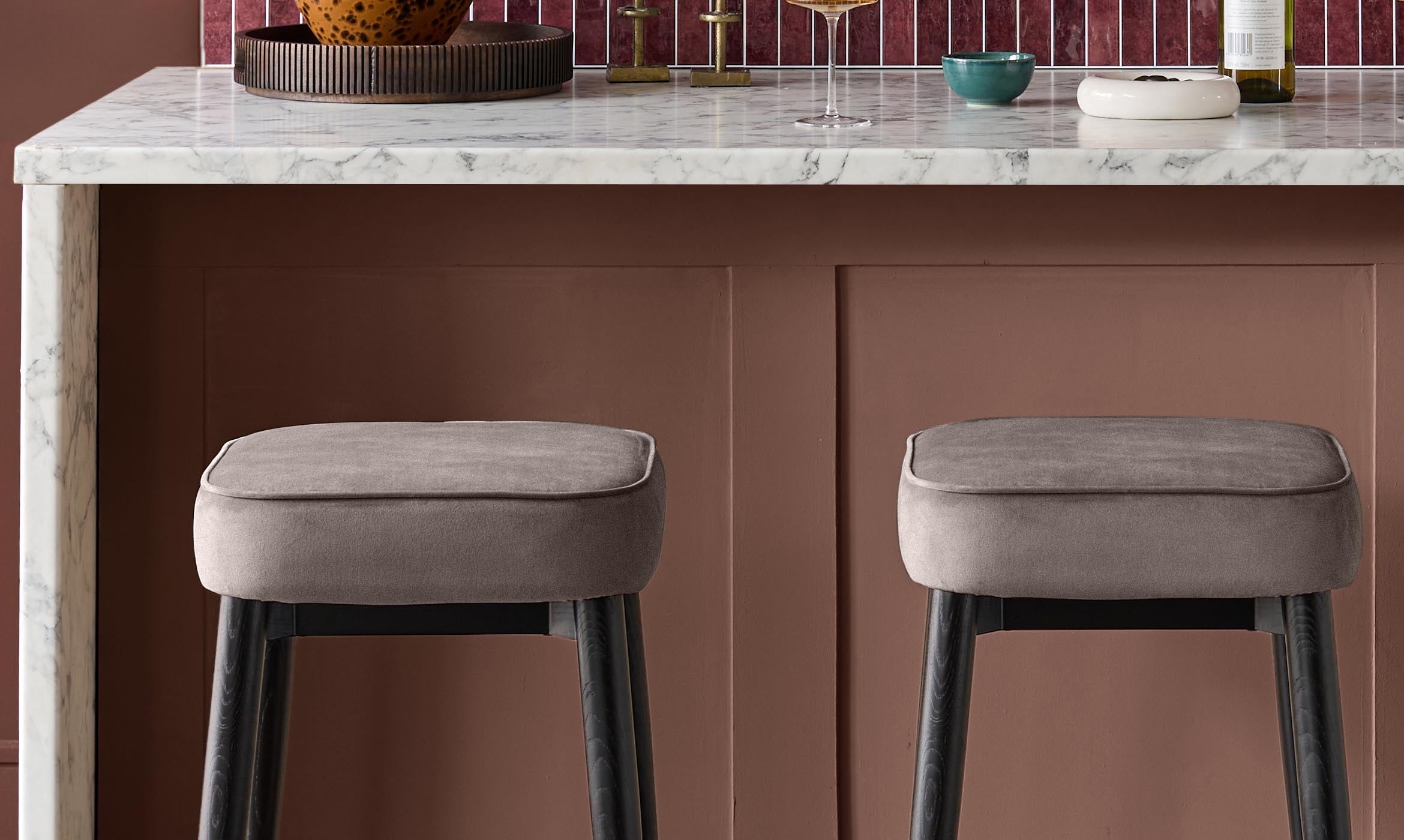 Clover mocha velvet backless brushed bronze bar stool