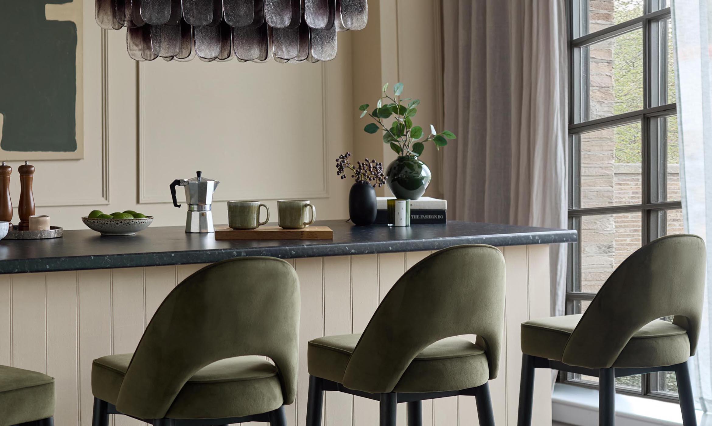 Clover olive green velvet bar stool