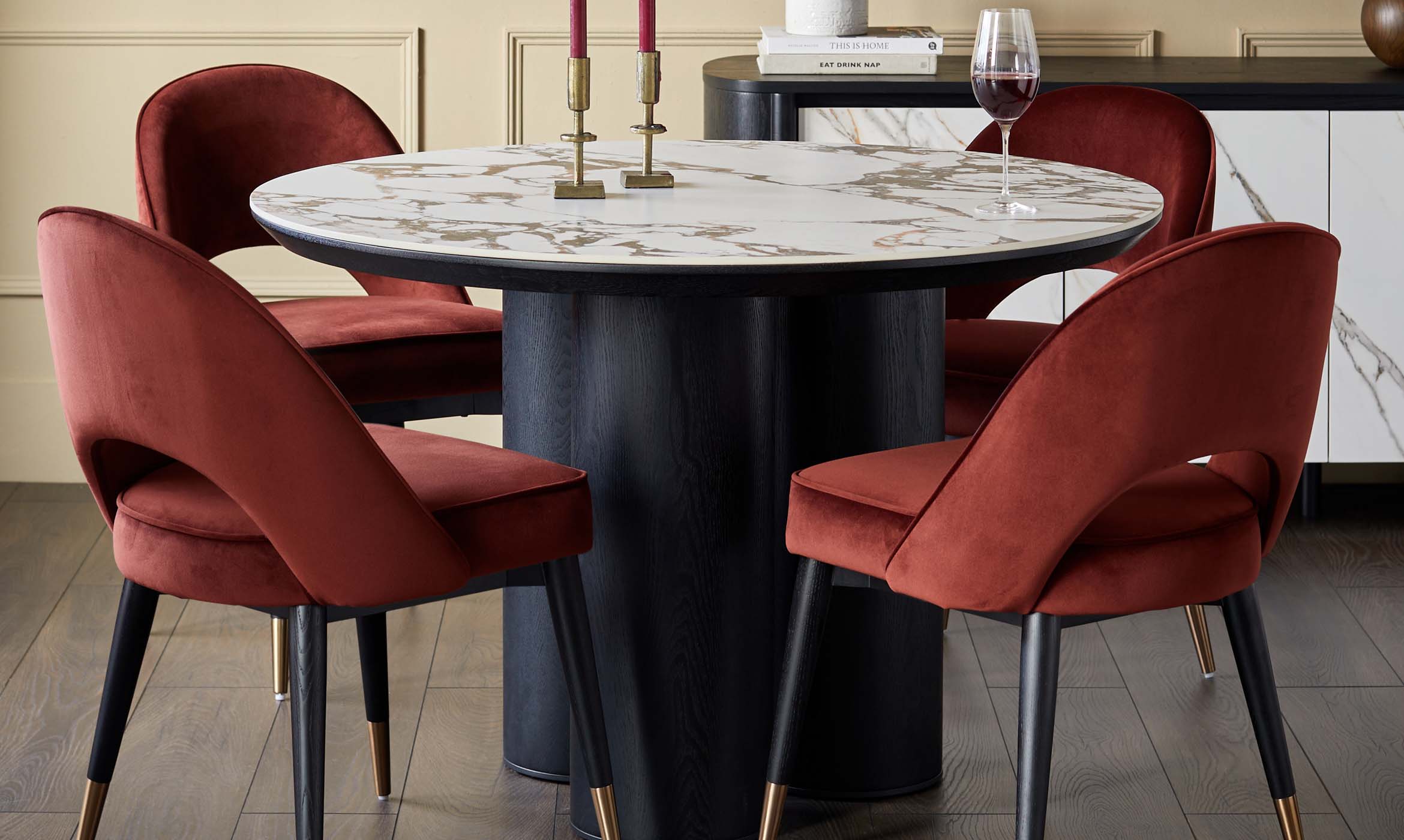 Clover toffee red velvet dining chair
