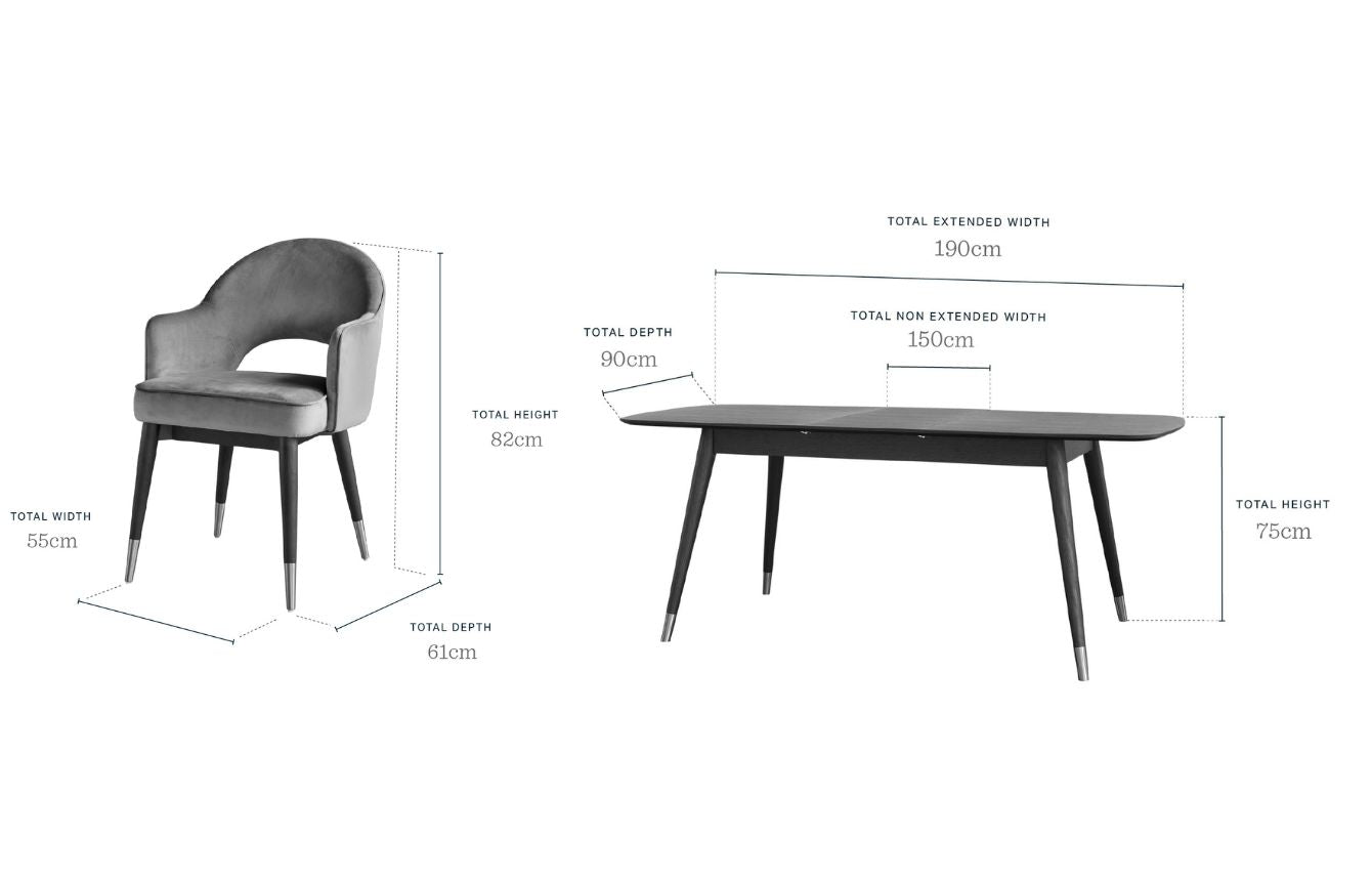 Clover 6 to 8 seater table and 6 Clover champagne dining armchairs set