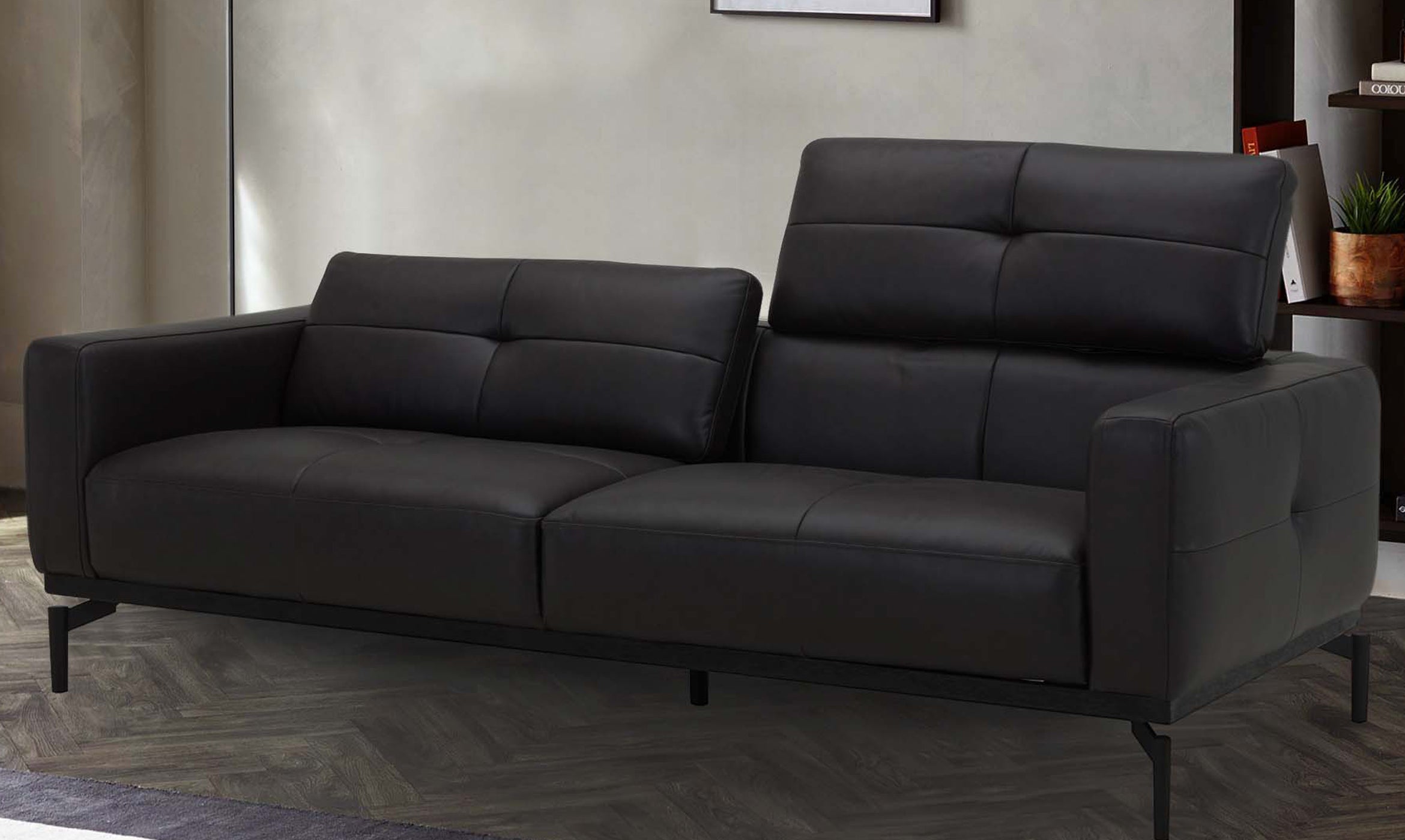Colton black leather 3 seater sofa