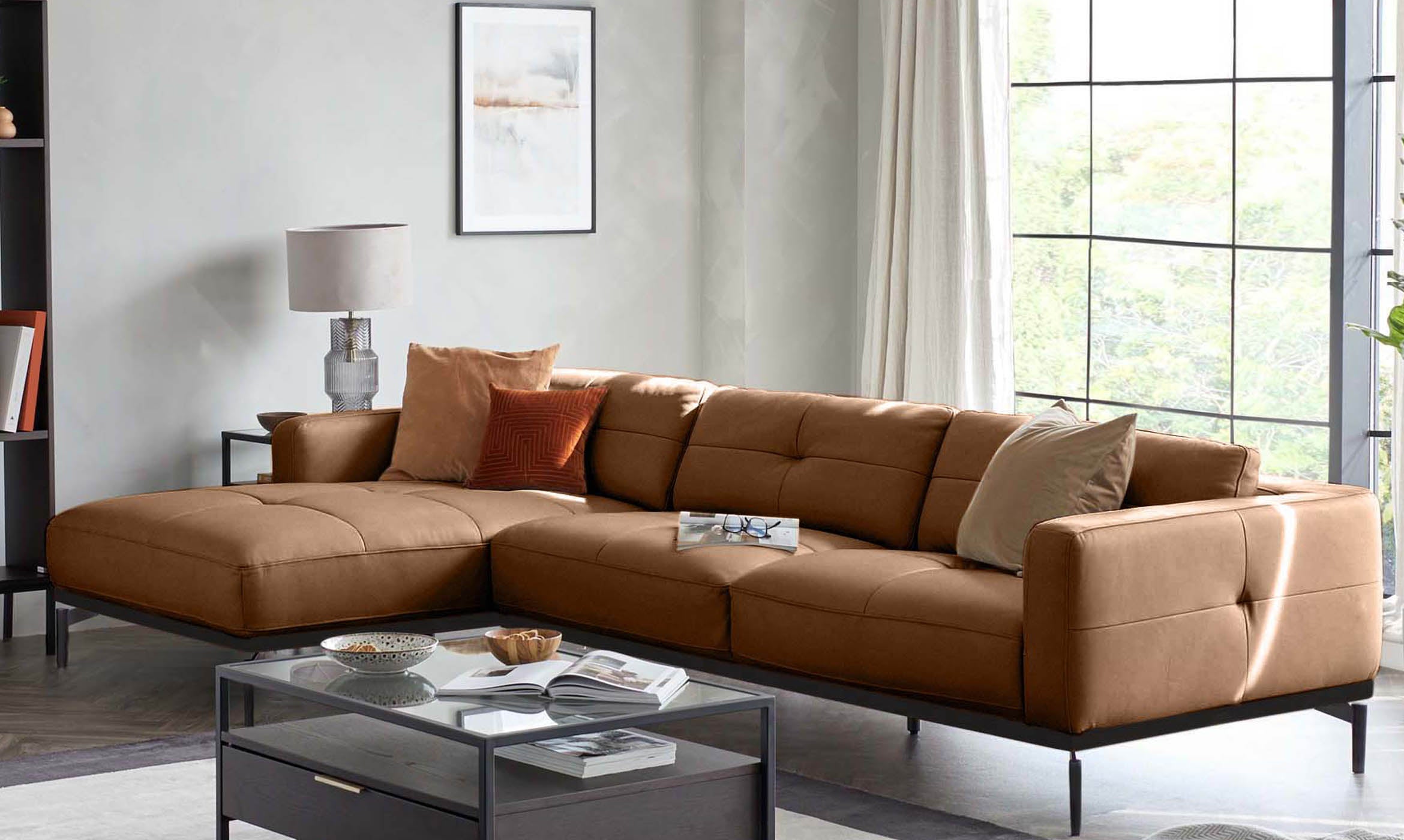 Colton tan leather 3 seater sofa