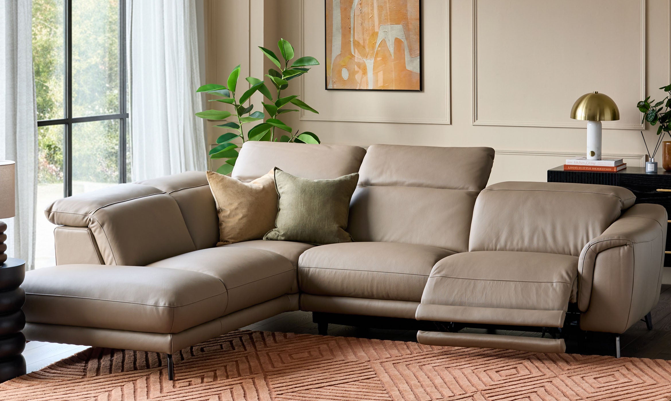 Connor natural leather left hand corner chaise sofa