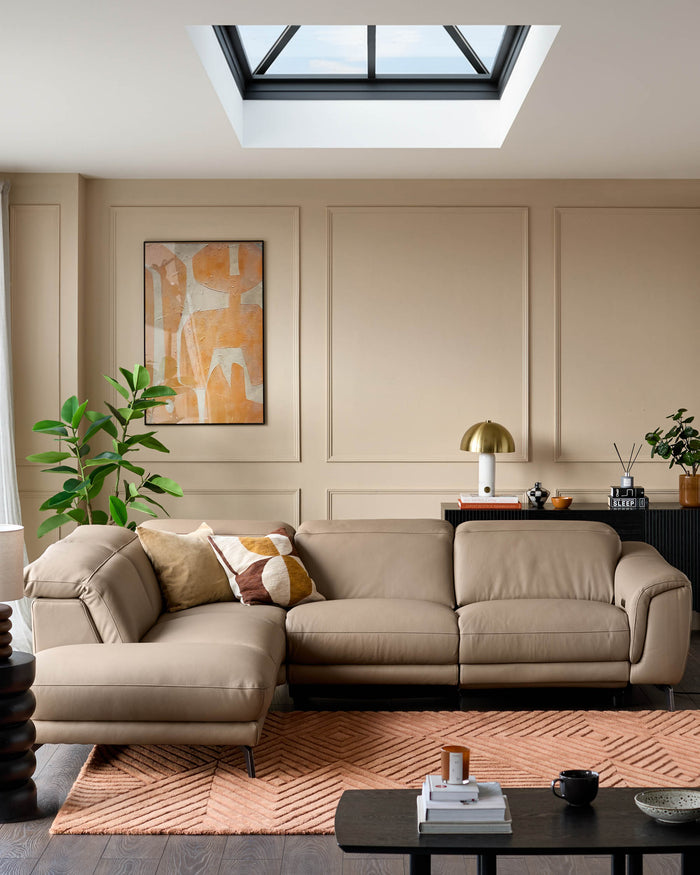 Connor natural leather left hand corner chaise sofa