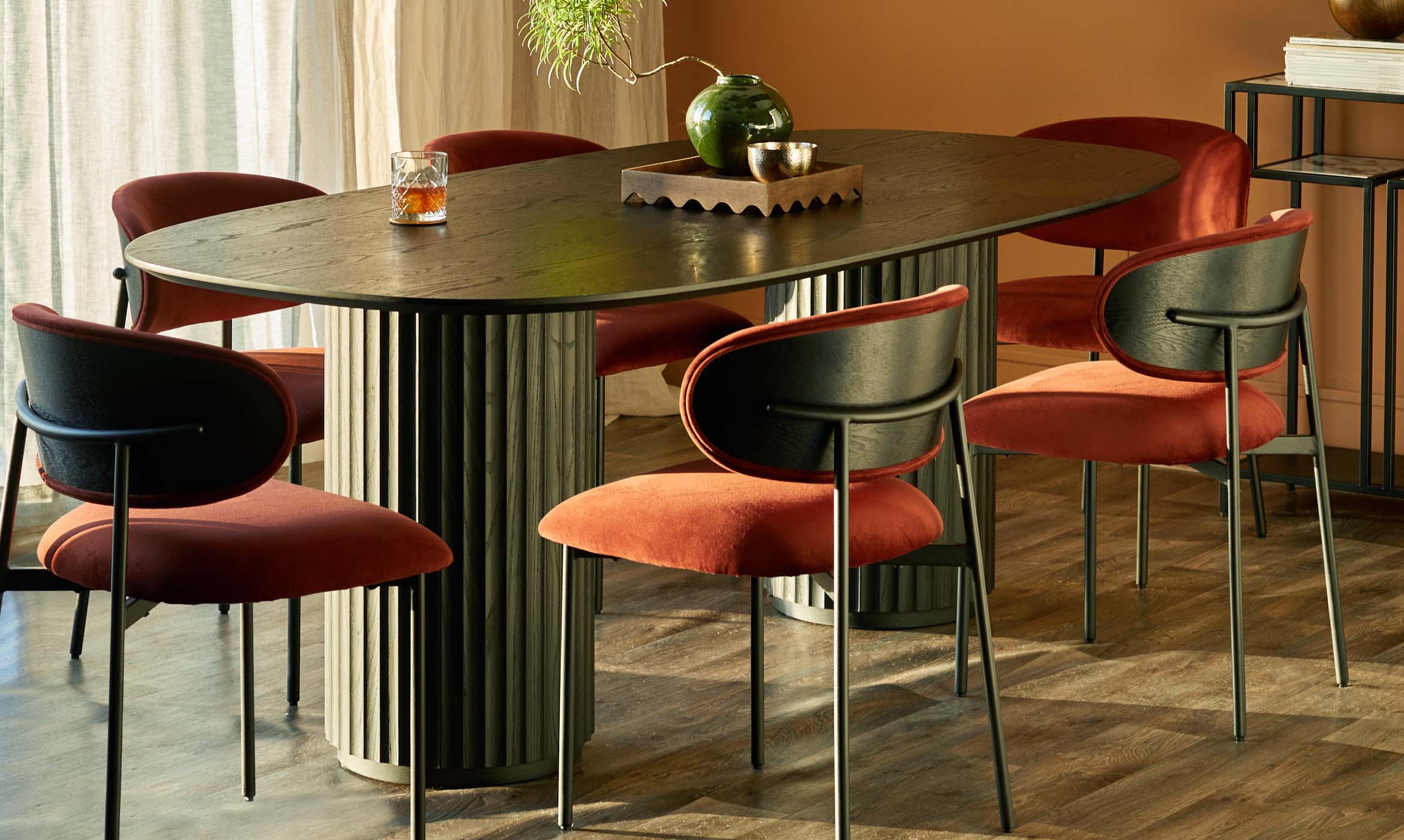 Cree toffee red velvet dining chair