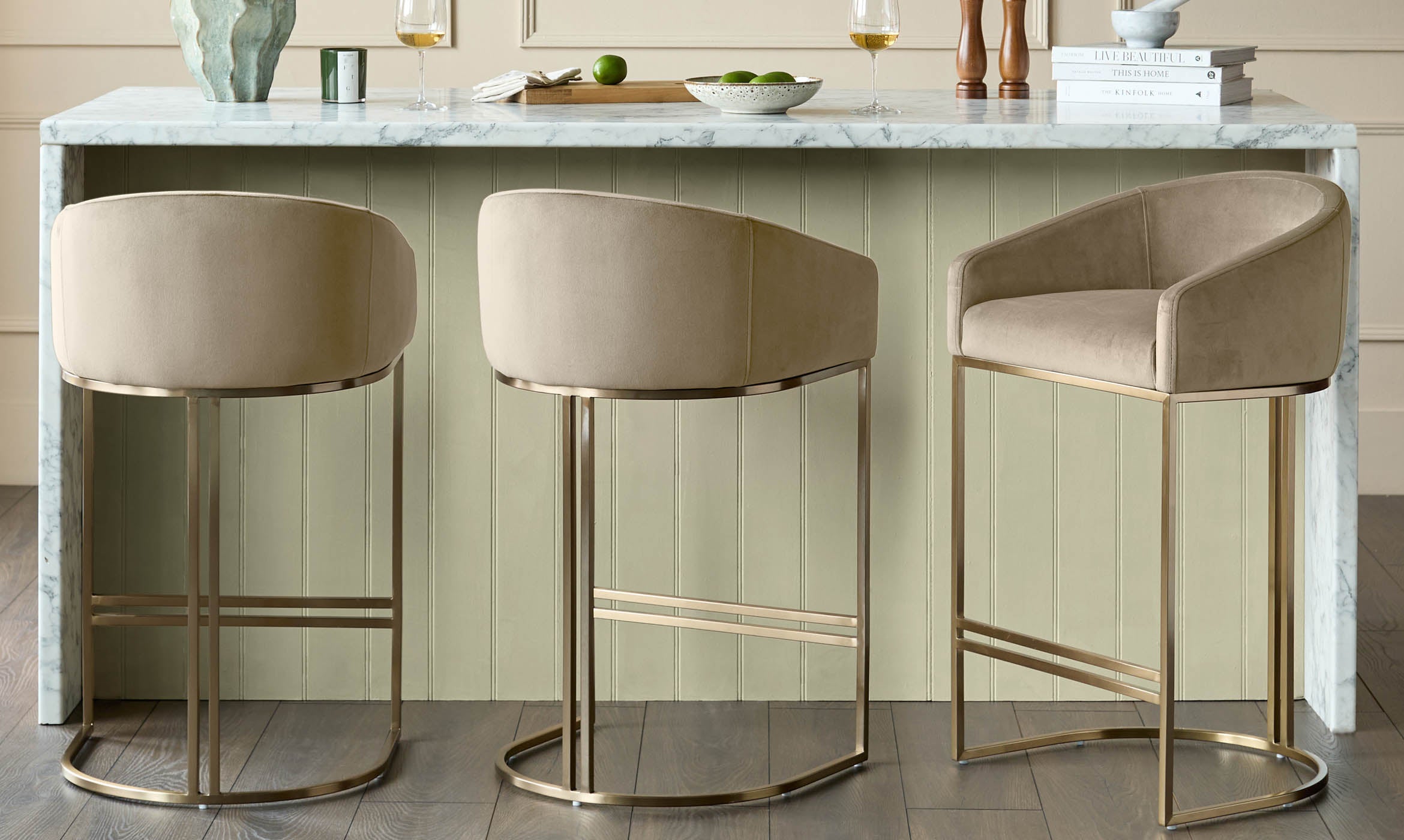 Dakota Champagne Velvet & Brass Bar stool