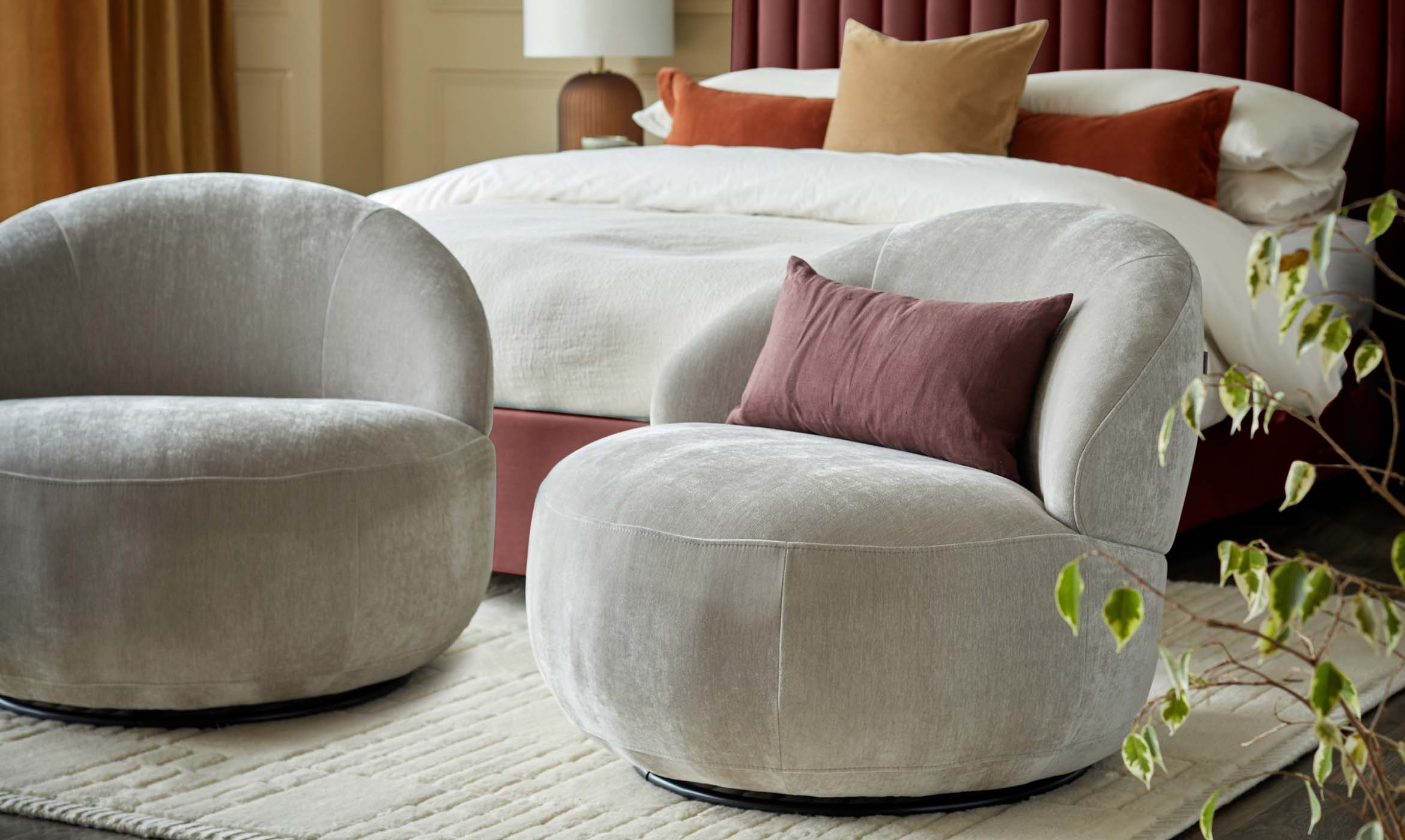 Daphne Light Grey Fabric Swivel Accent Chair