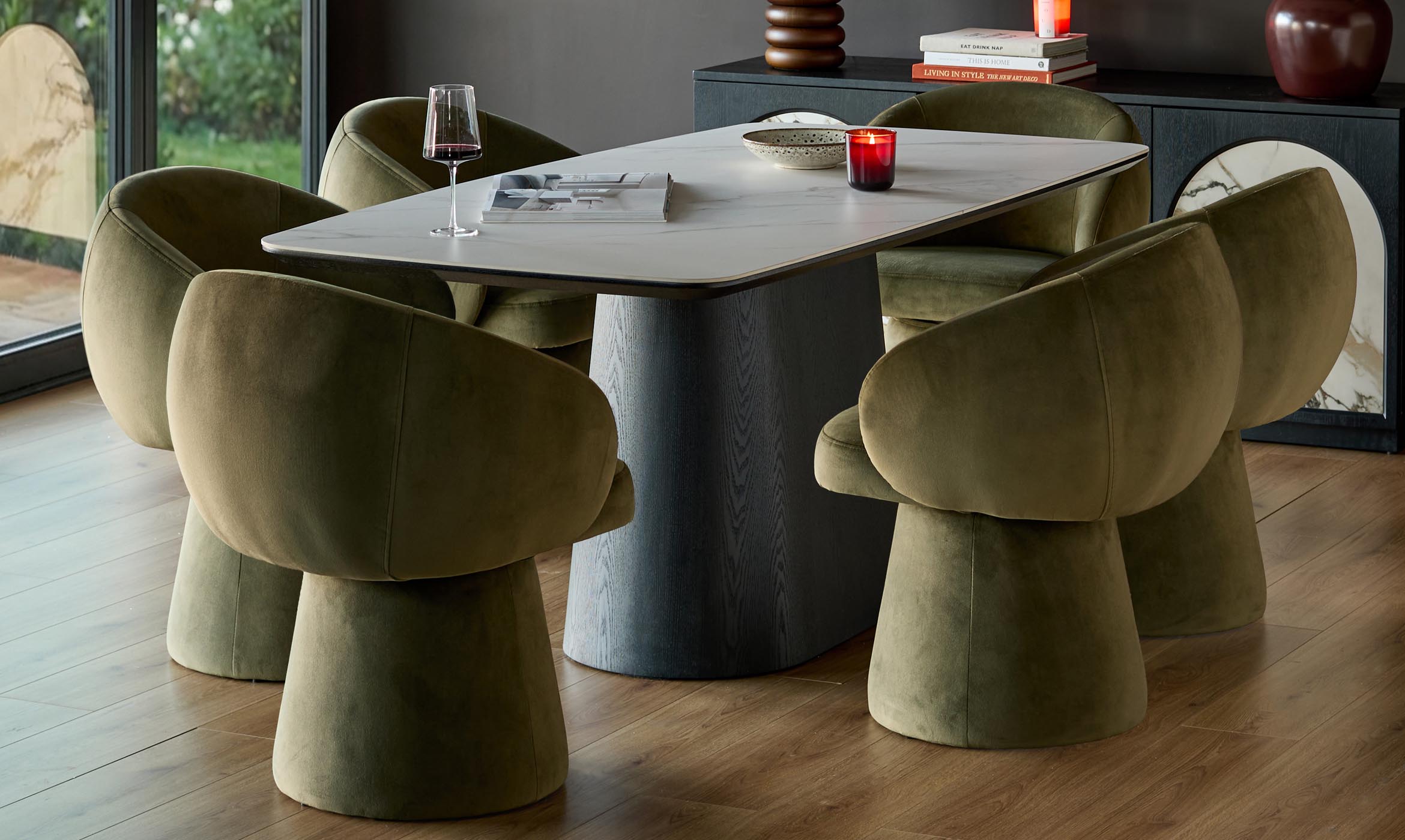 Darcy olive green velvet swivel chair