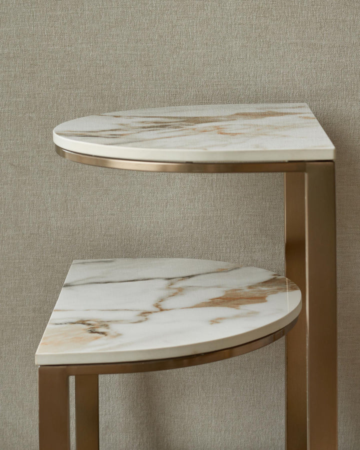 Marble-topped side table with a gold metal frame. A stylish & modern addition to any room.
