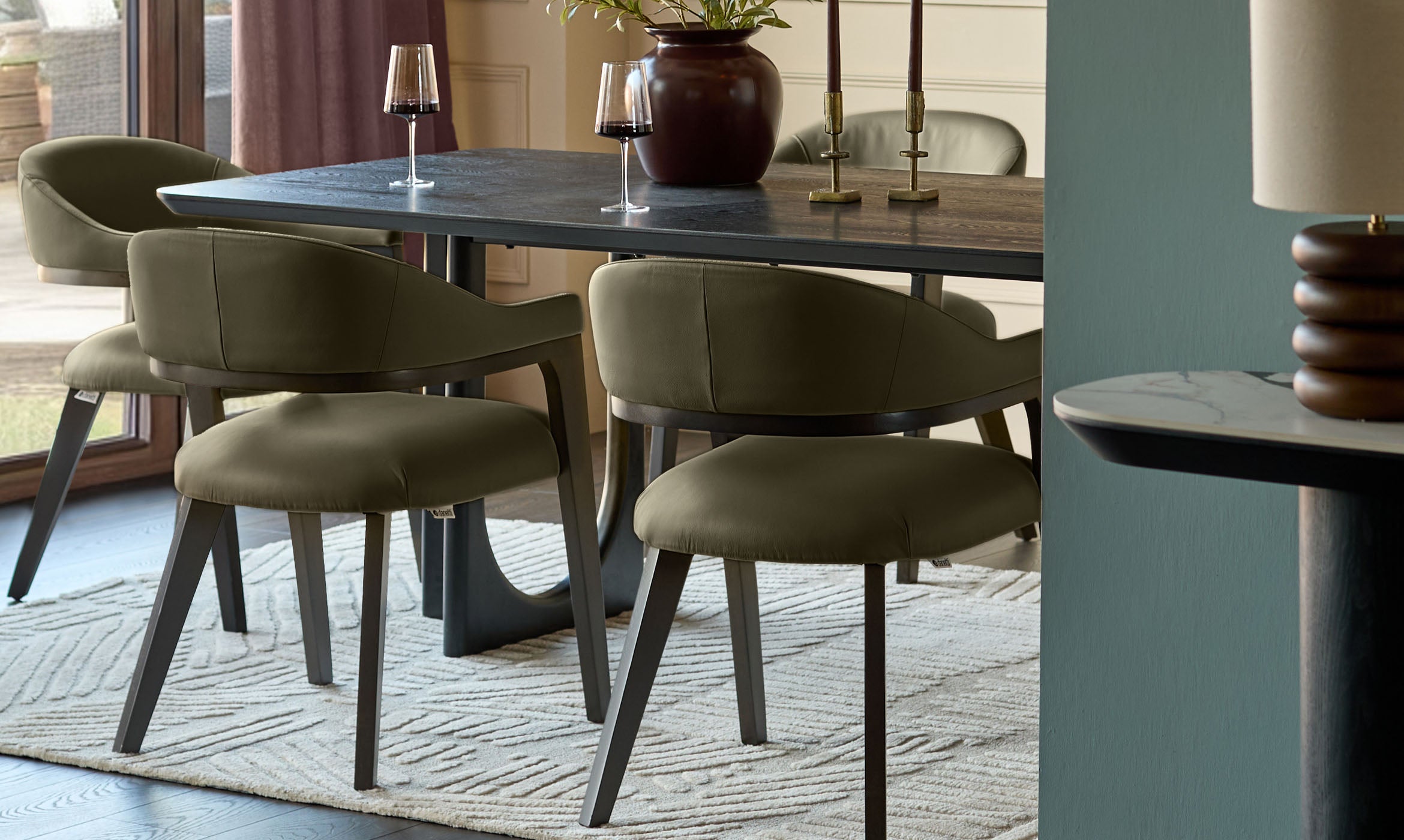 Dylan olive green leather dining chair