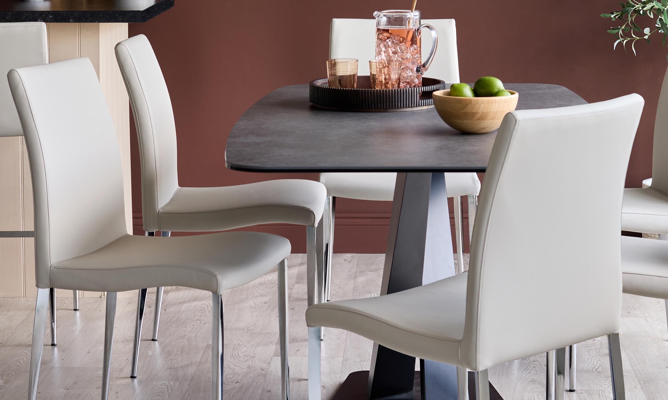 Elise Light Grey Faux Leather And Chrome Dining Chair