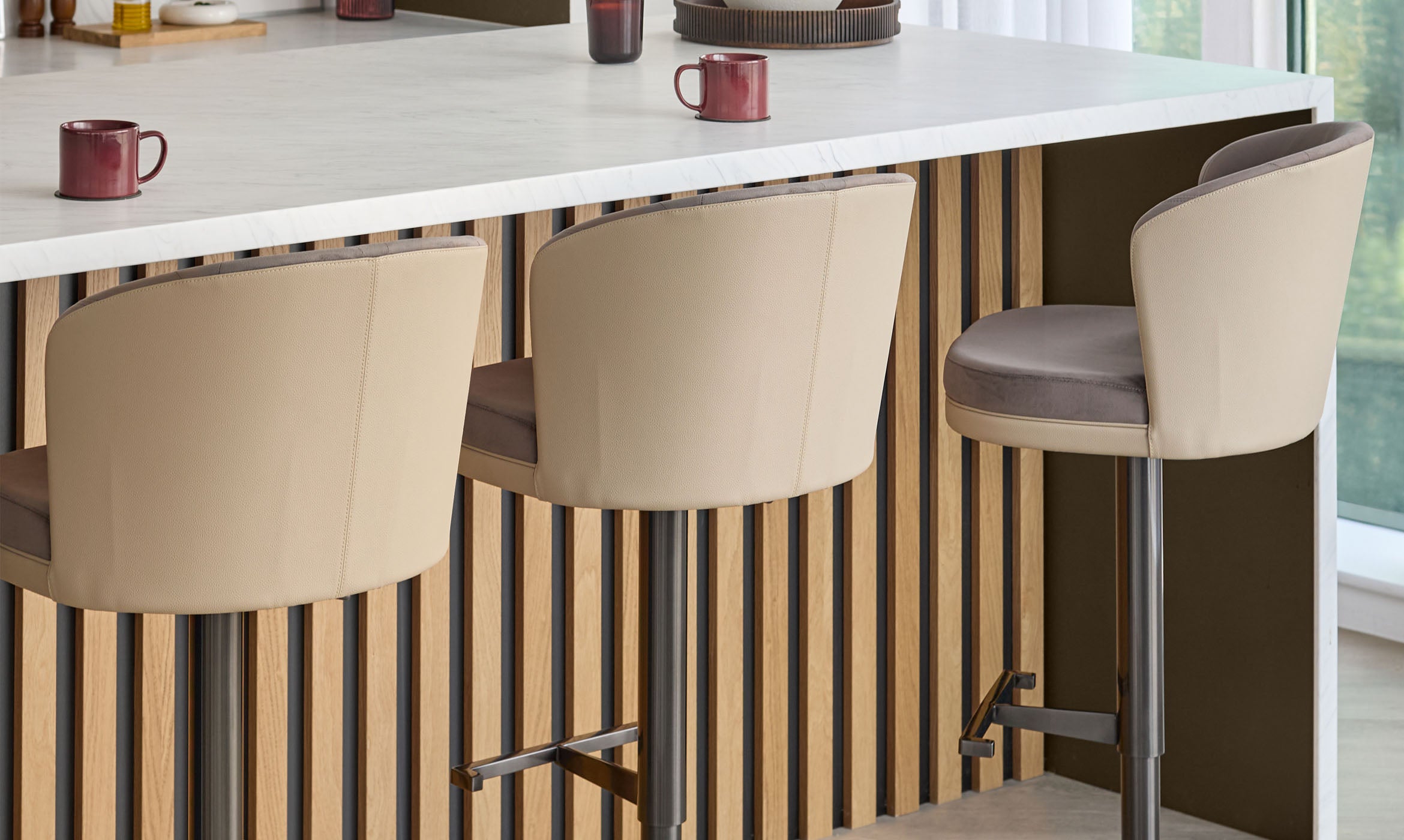 Elodie natural faux leather and mocha velvet gas lift bar stool