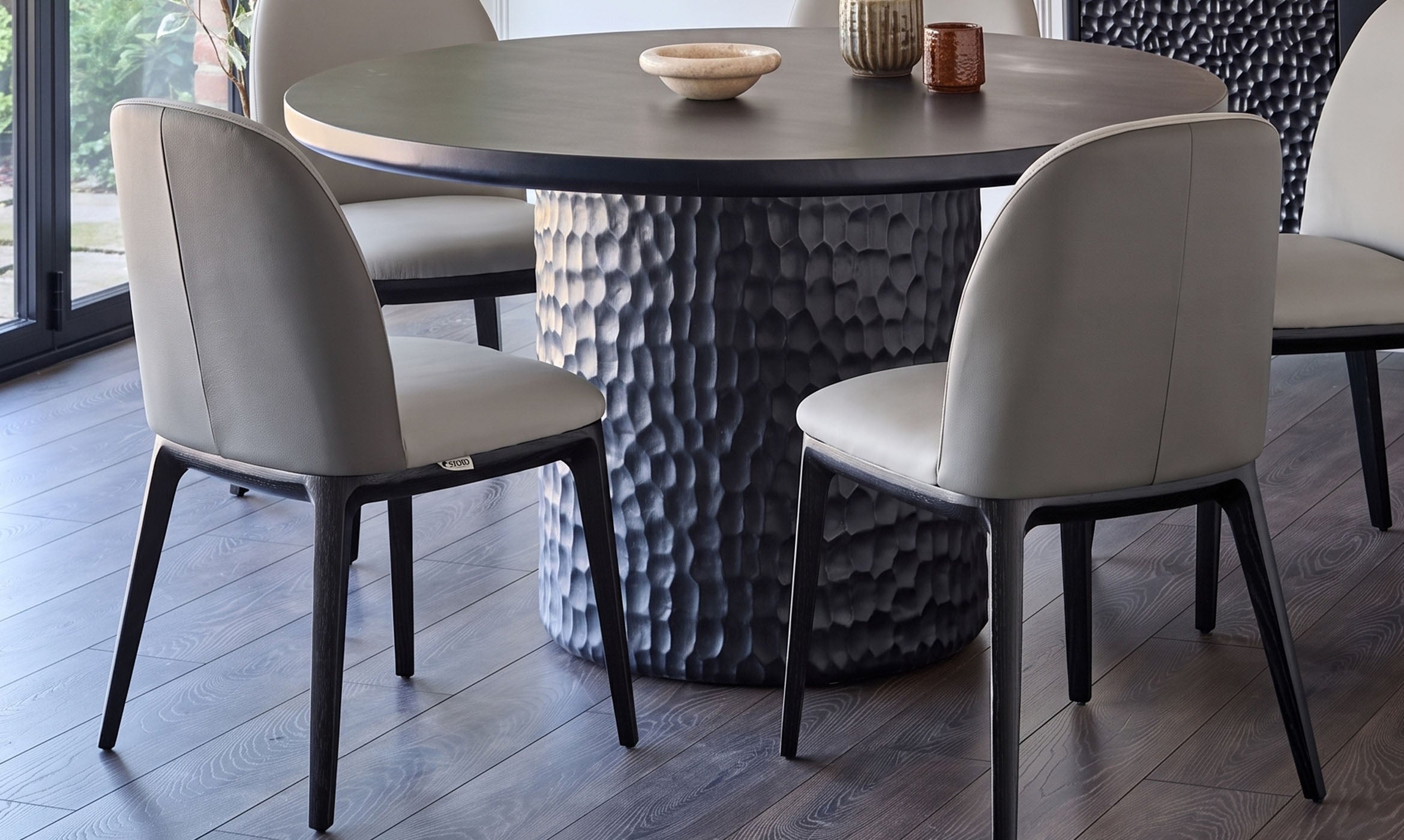 Emerson light and dark grey leather dining chair