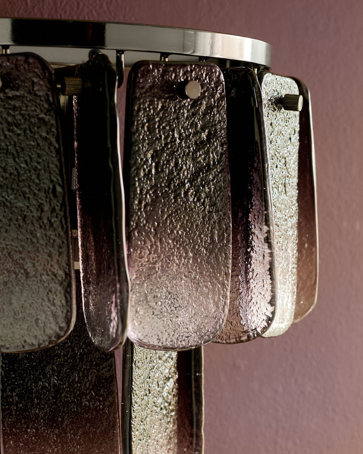 Estelle wall light with smoked ombre glass panels and chrome fixture, close-up detail view.