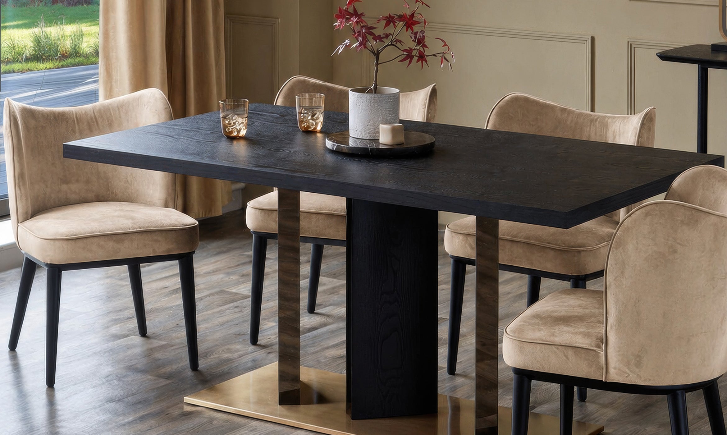 Evelyn champagne velvet dining chair