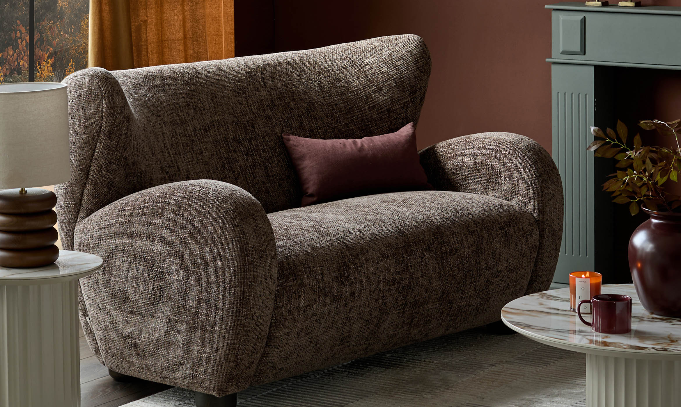 Evelyn mocha fabric 2 seater sofa