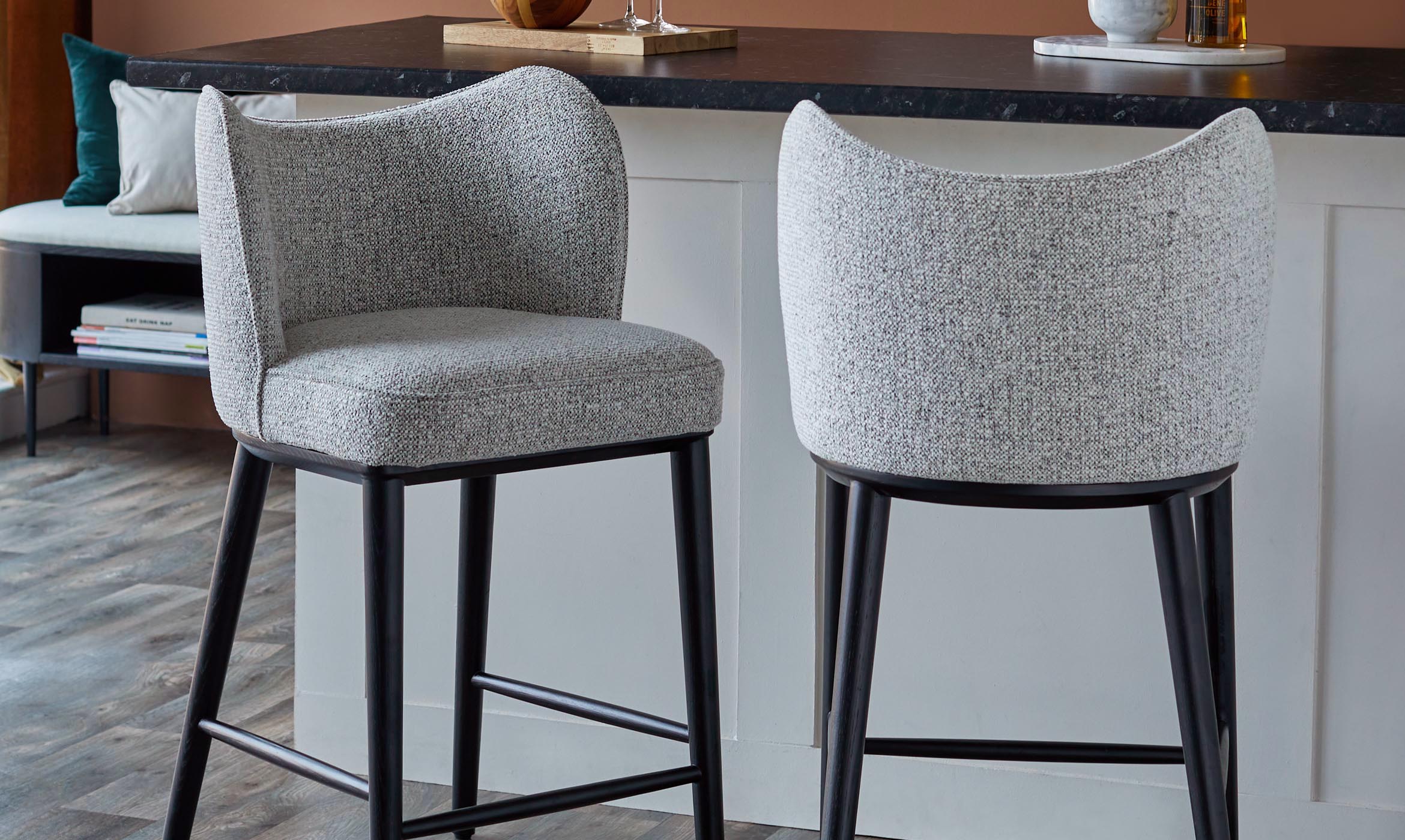Evelyn grey fabric bar stool