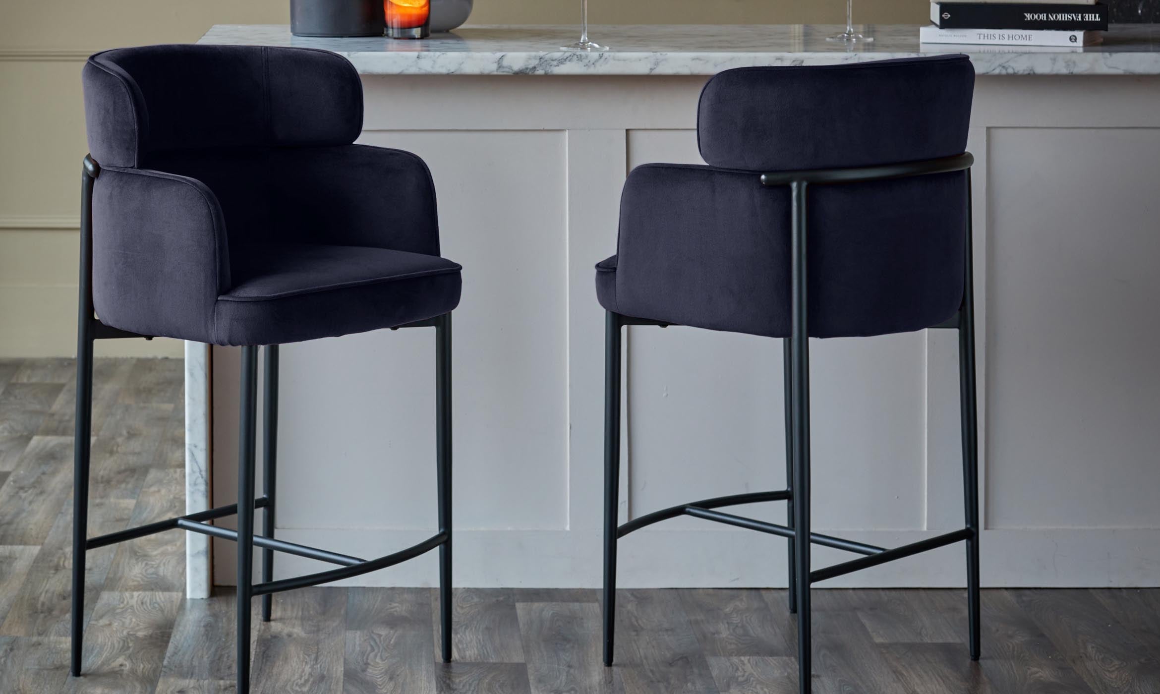 Felix dark navy velvet bar stool