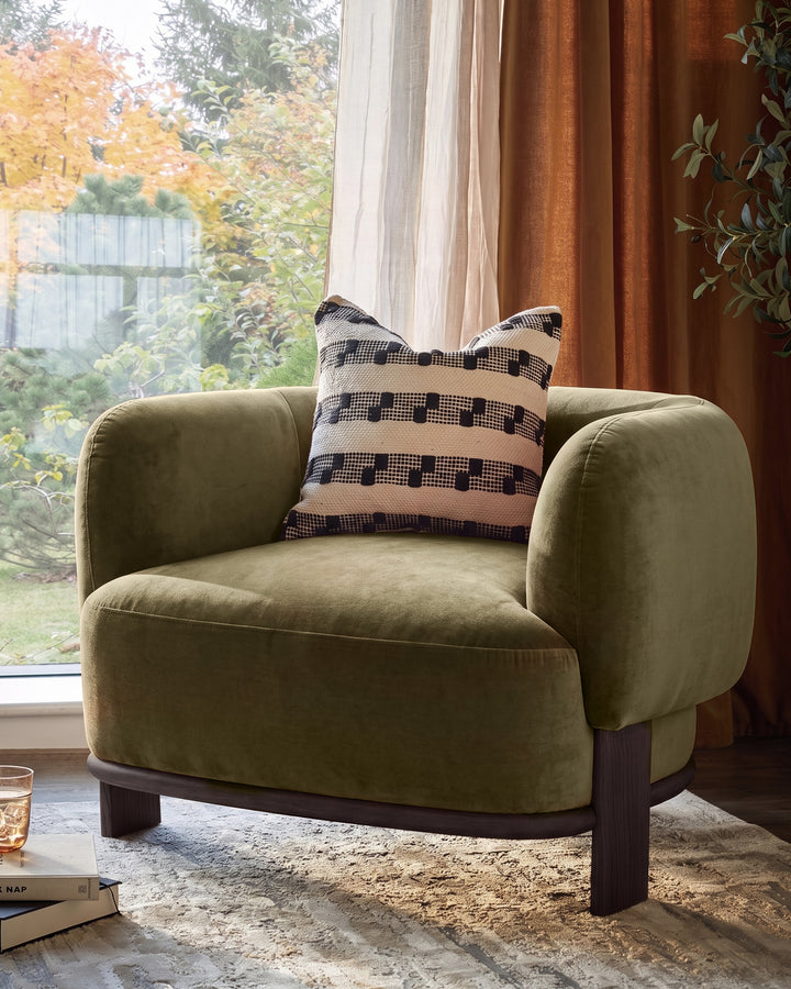 Florence olive green chenille dark wood armchair