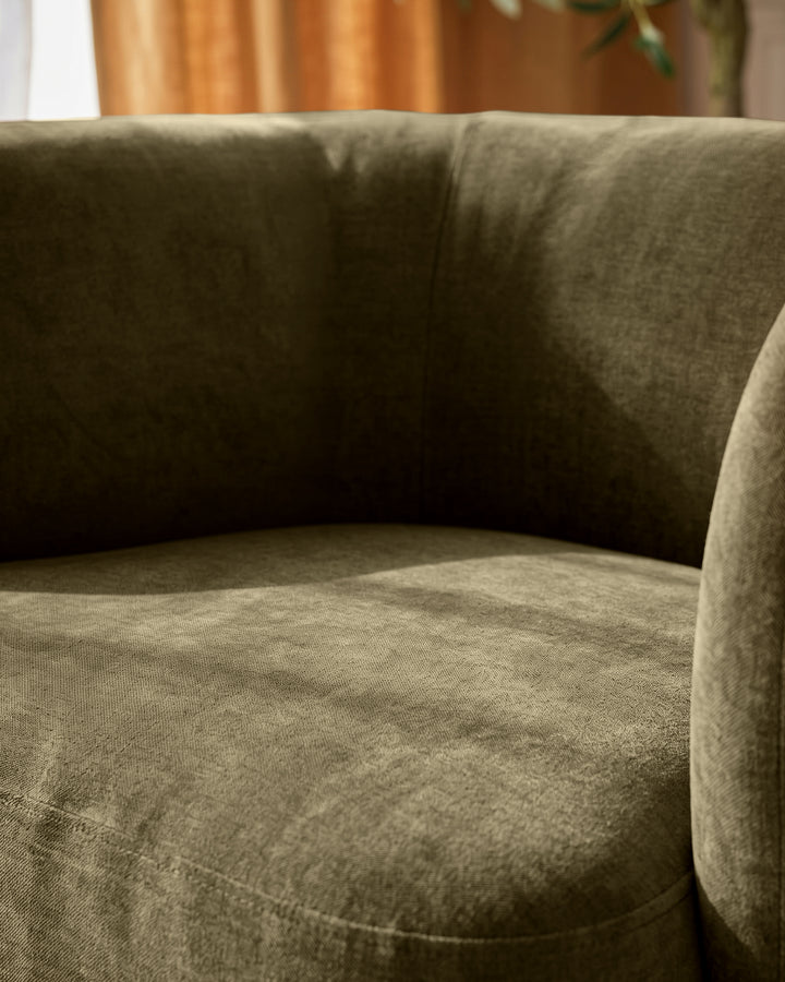 Florence olive green chenille dark wood armchair