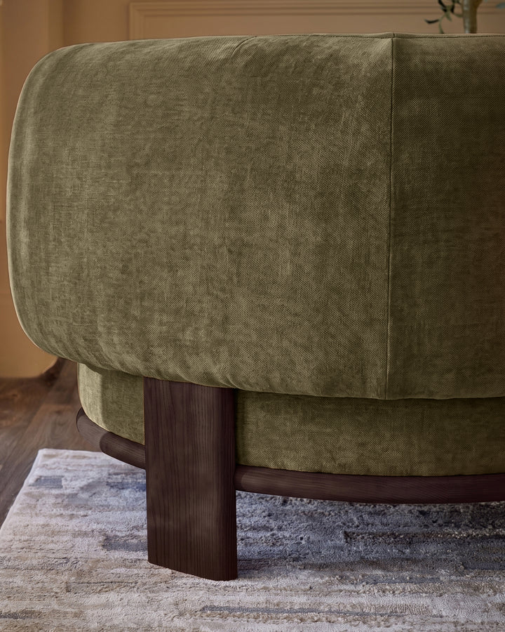 Florence olive green chenille dark wood armchair