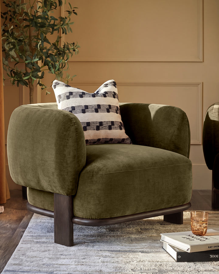 Florence olive green chenille dark wood armchair