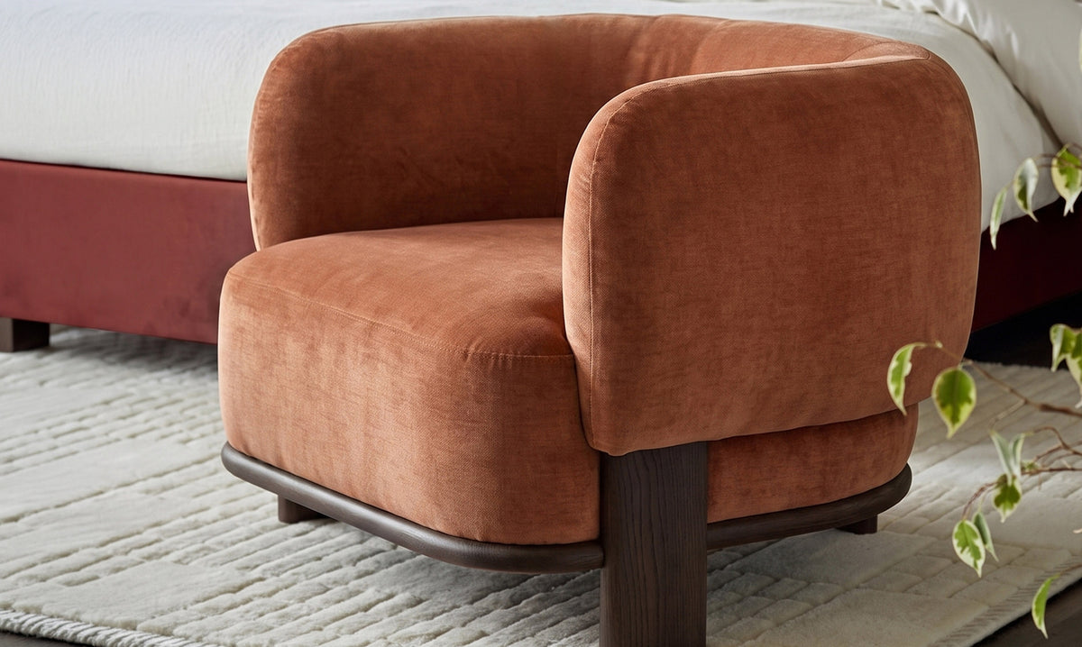 Florence apricot chenille dark wood armchair