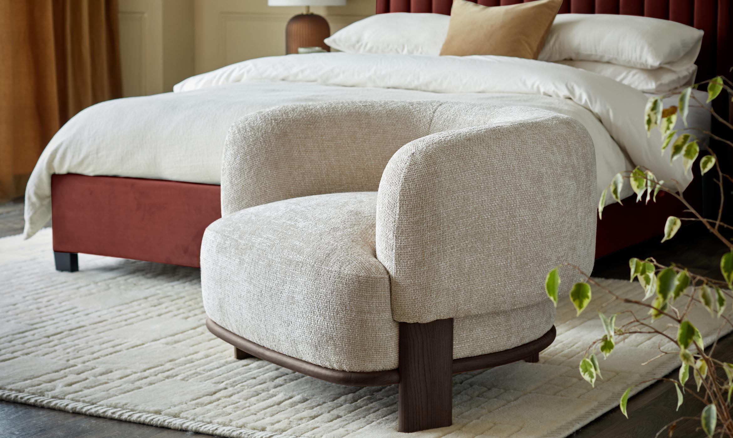 Florence natural fabric with dark wood armchair