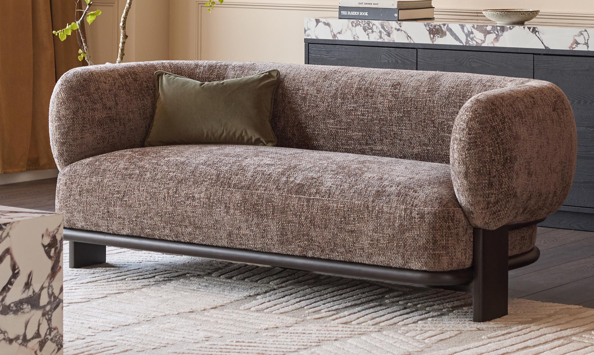 Florence mocha fabric with dark wood 2 seater sofa