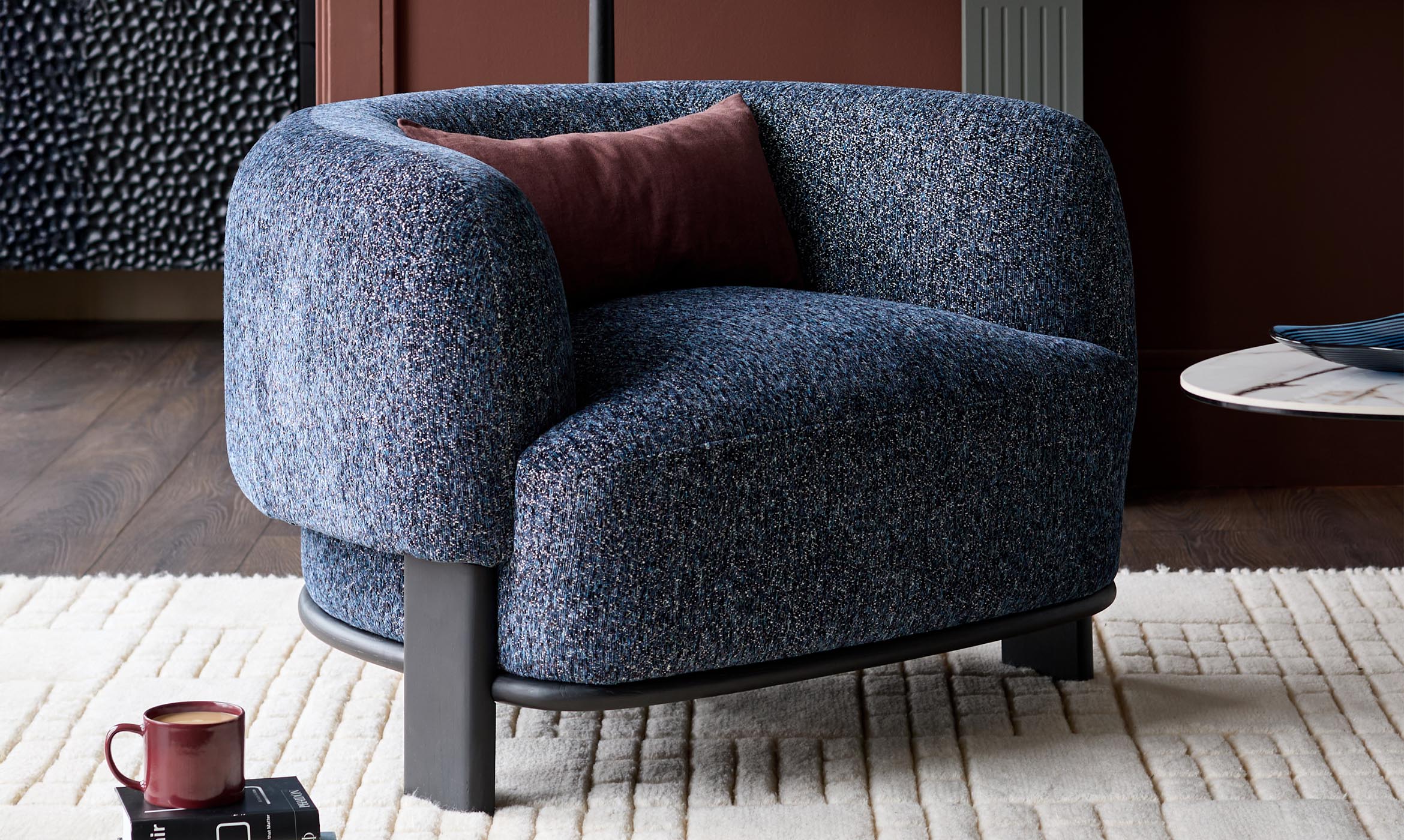 Florence navy mosaic chenille armchair