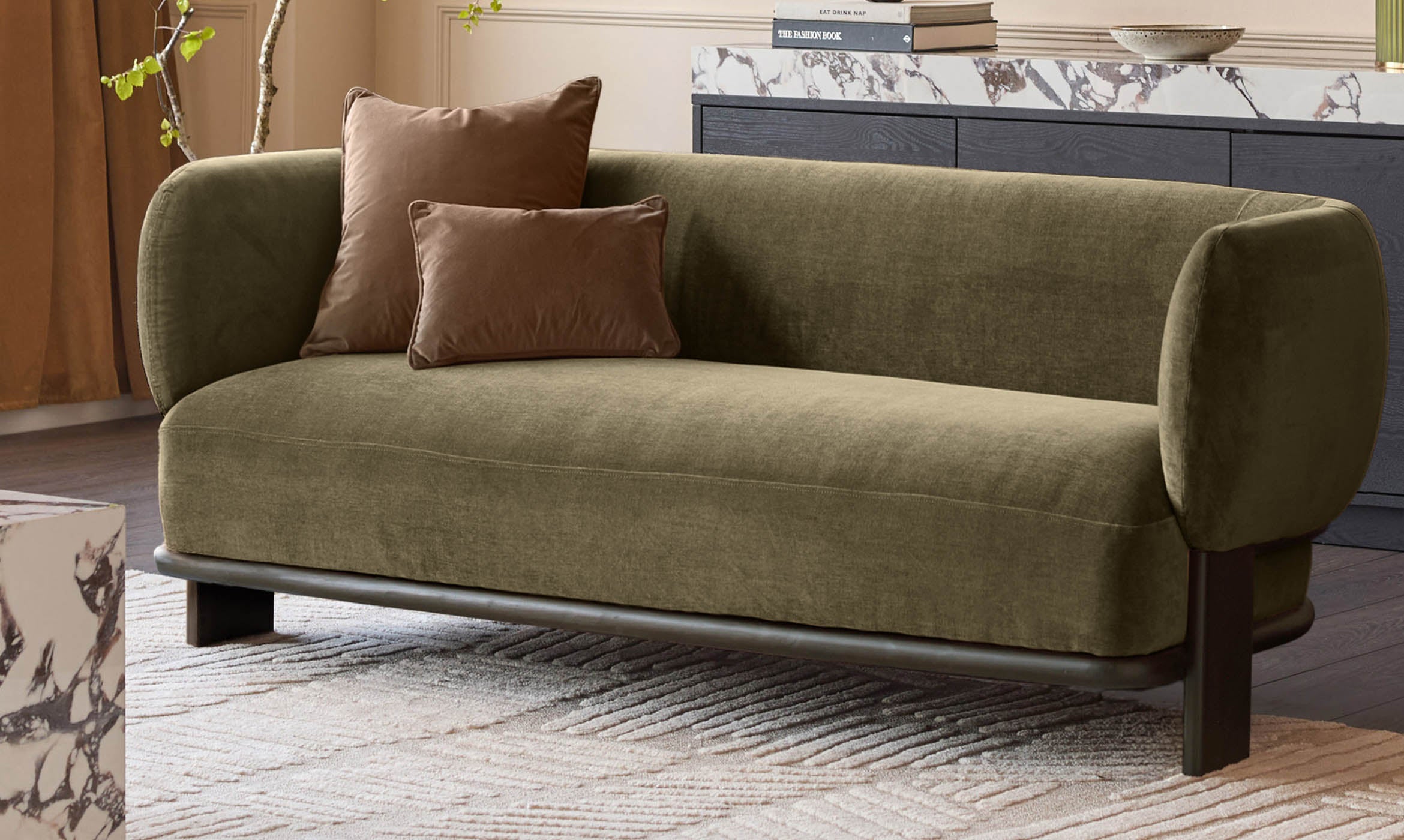 Florence olive green fabric 2 seater sofa