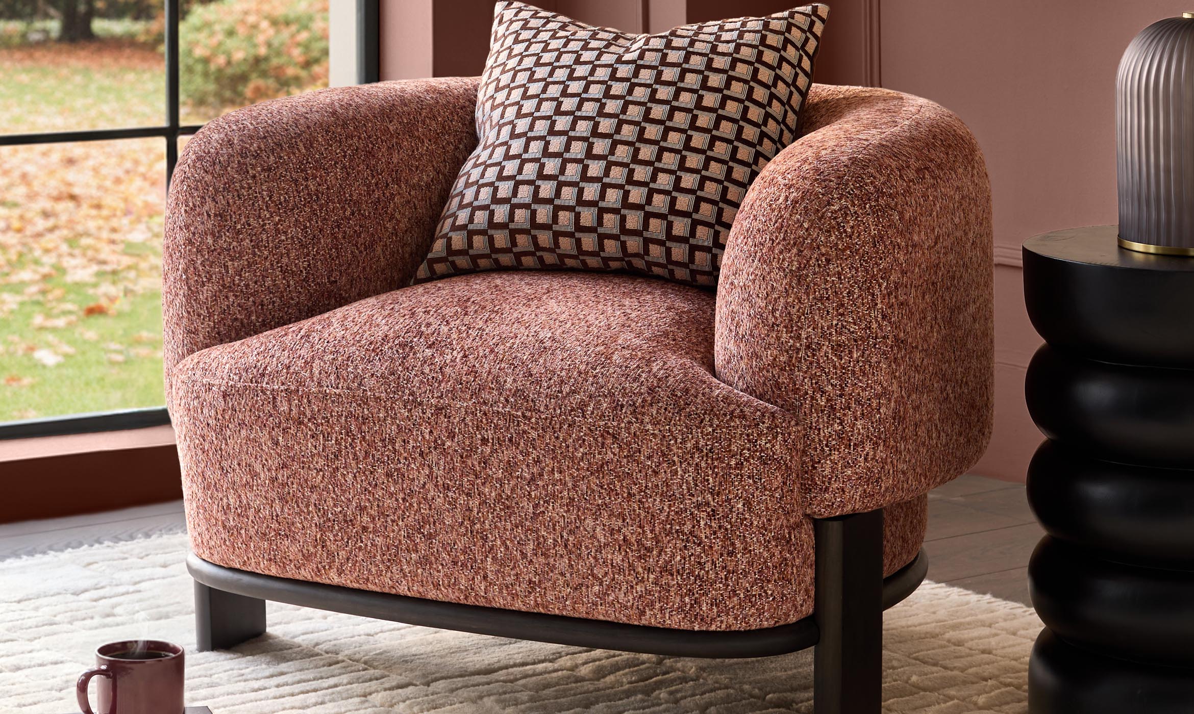 Florence toffee red chenille dark wood armchair