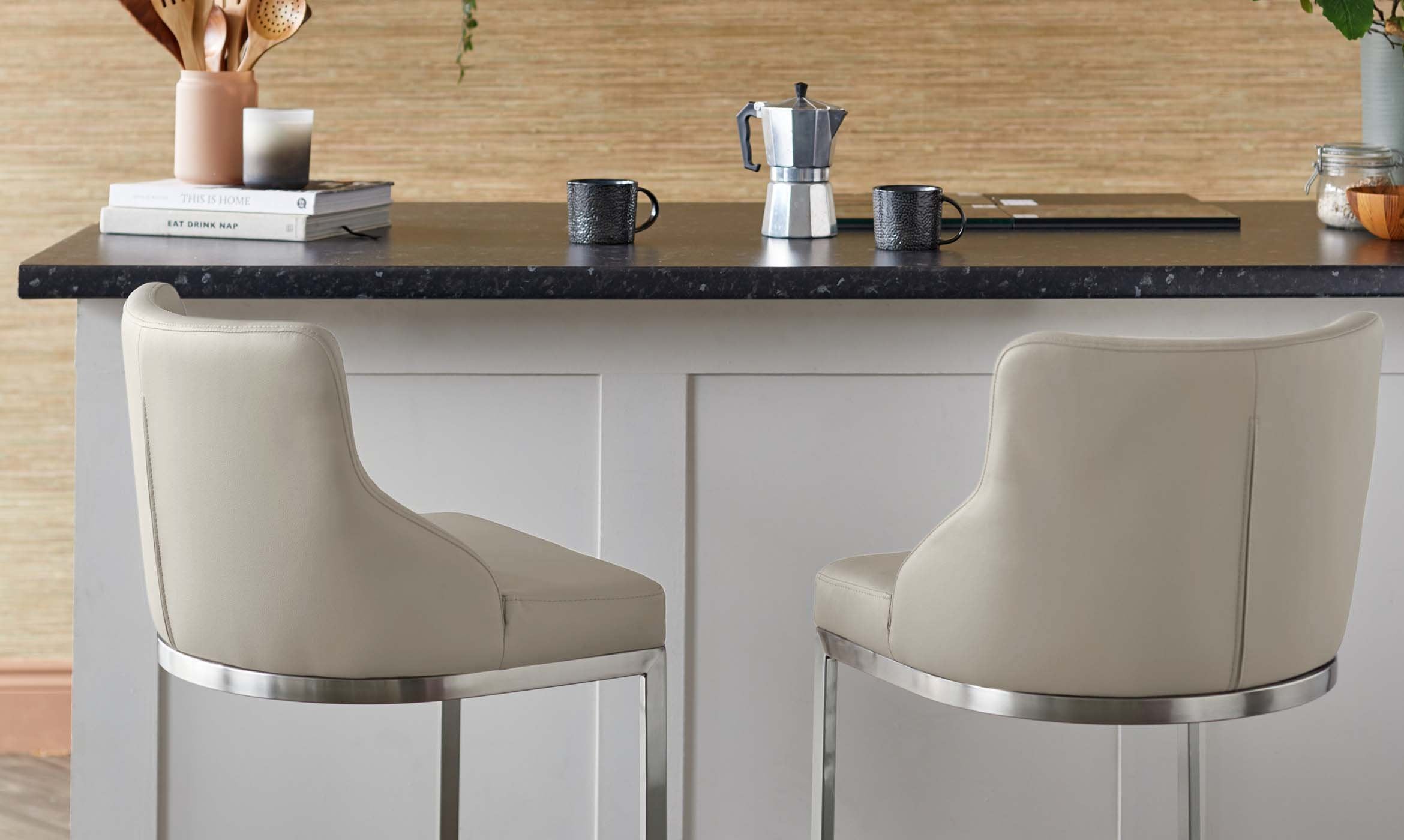 Form Light Grey Faux Leather Stainless Steel Bar Stool With Backrest