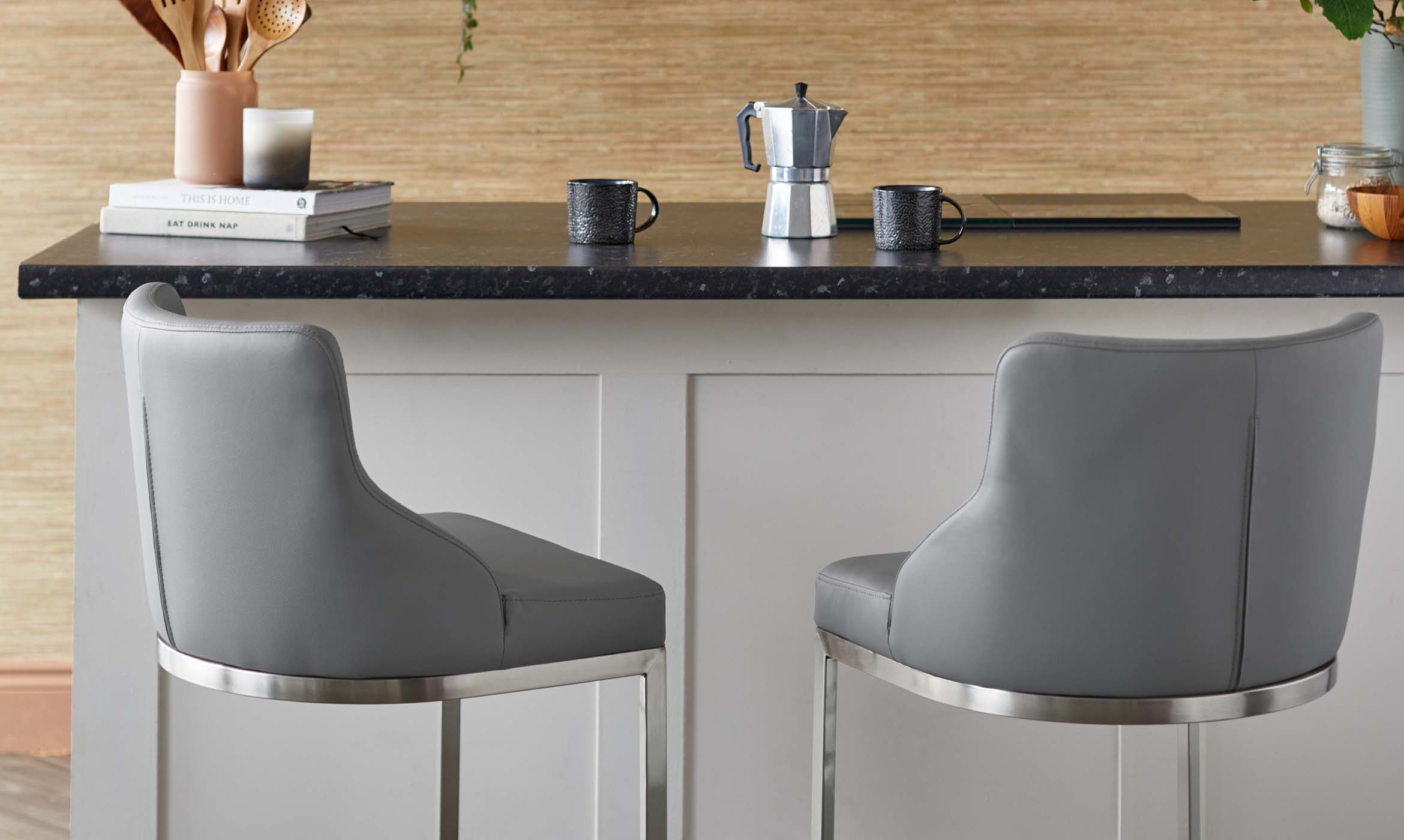 Form grey faux leather bar stool