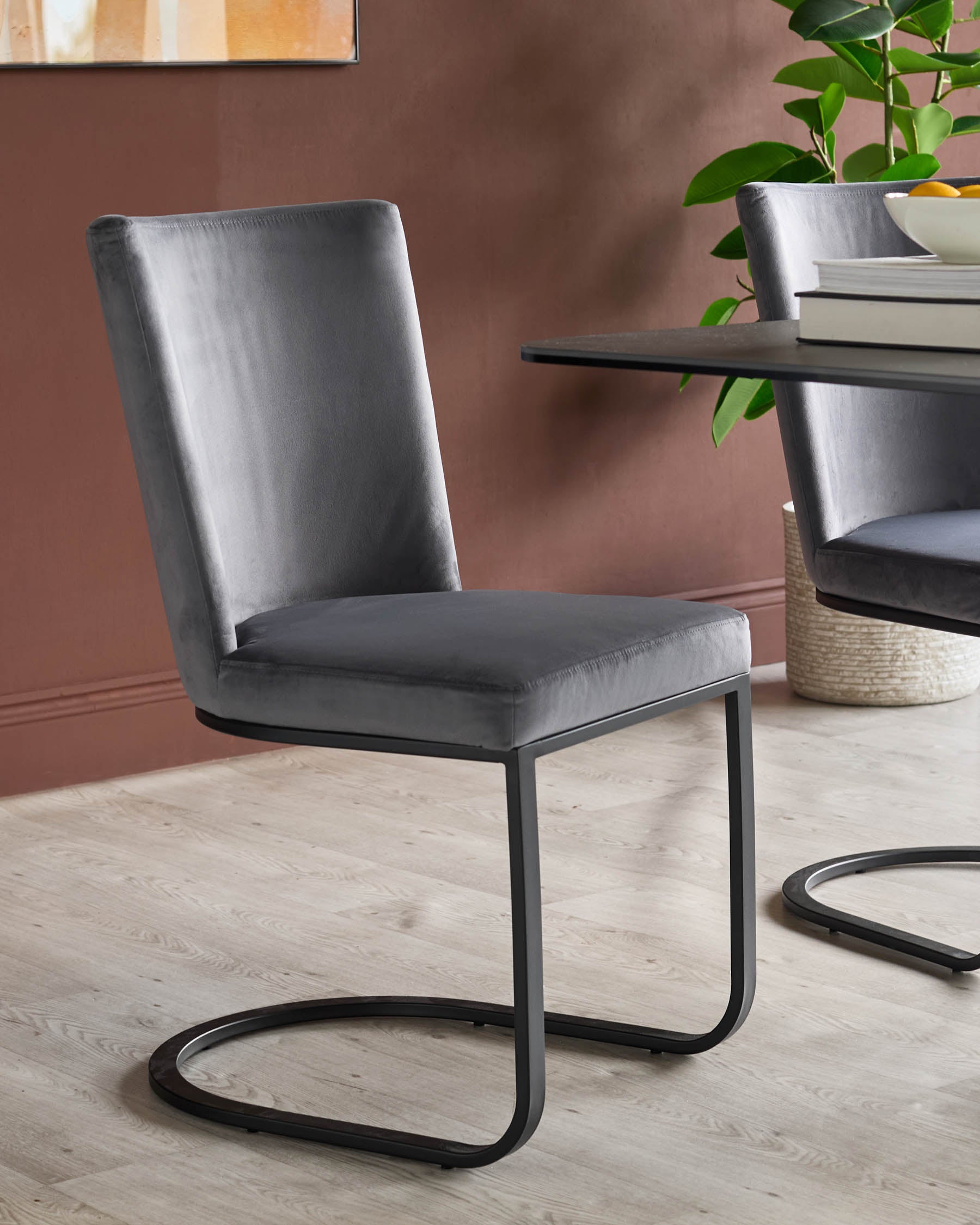 Form Dark Grey Velvet Dining Chair – Danetti - Main Image