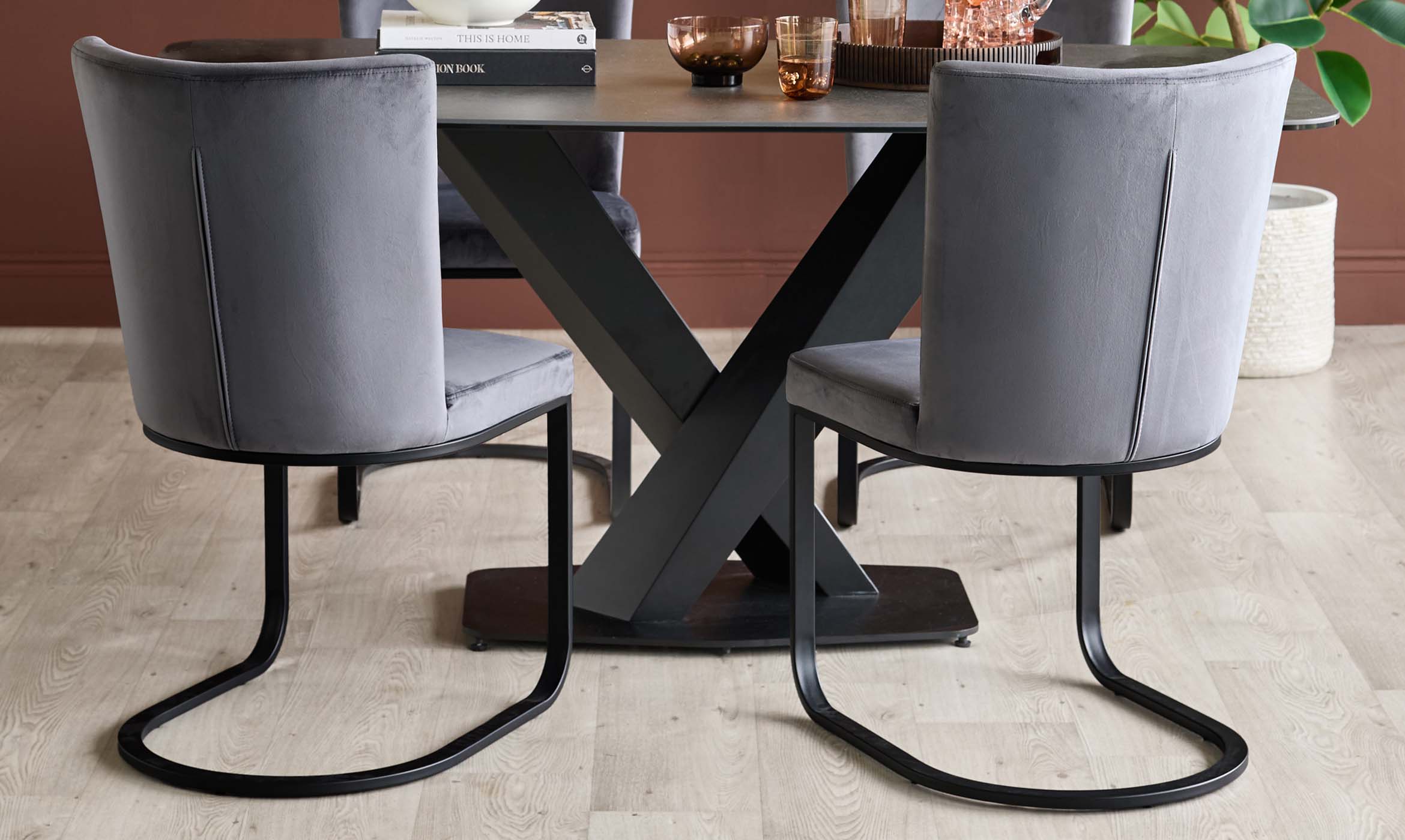 Form Dark Grey Velvet Dining Chair