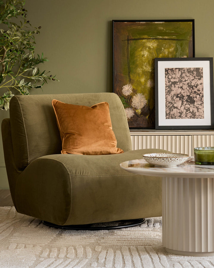 Frances olive green velvet swivel accent chair