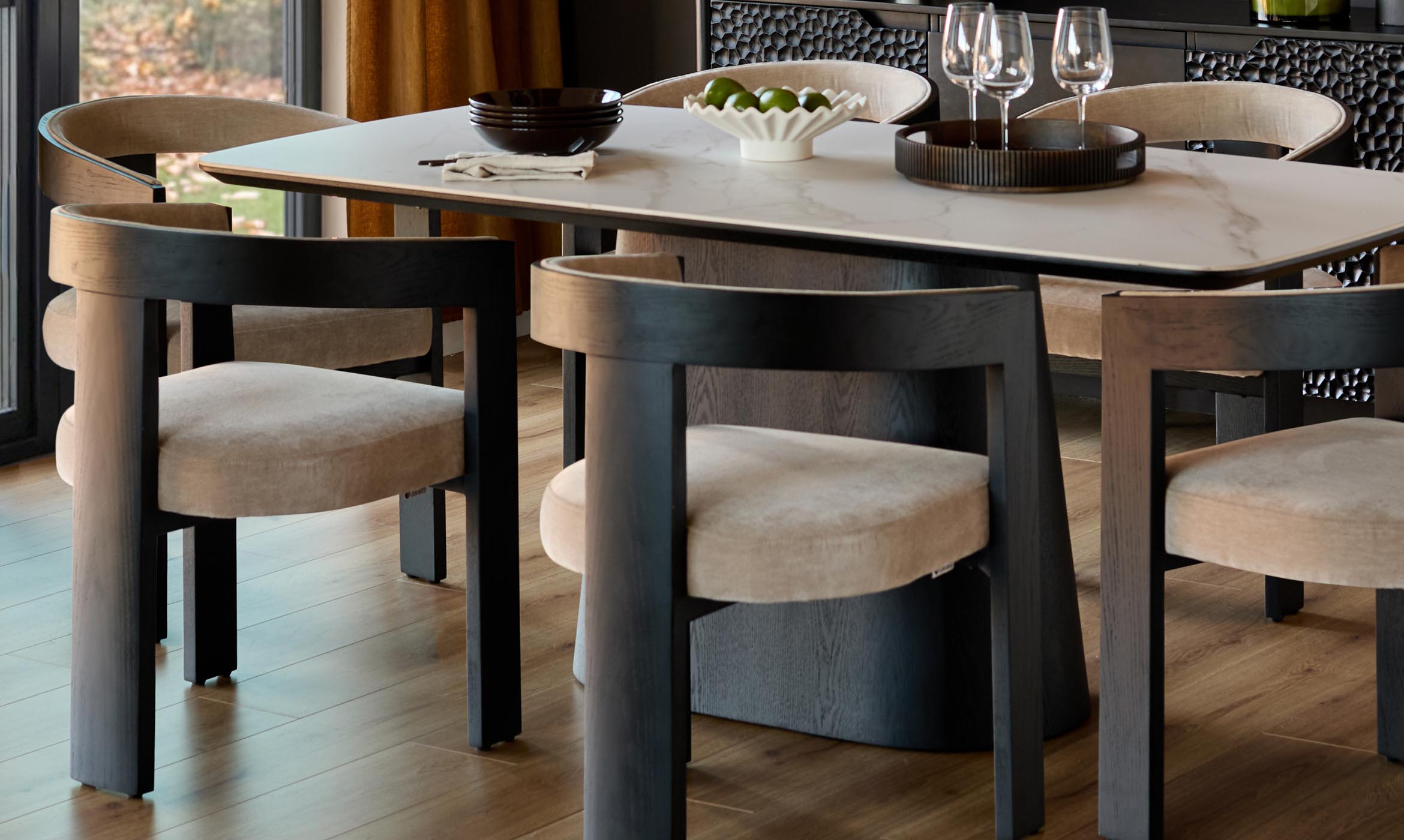 Garcia champagne chenille black wood dining chair