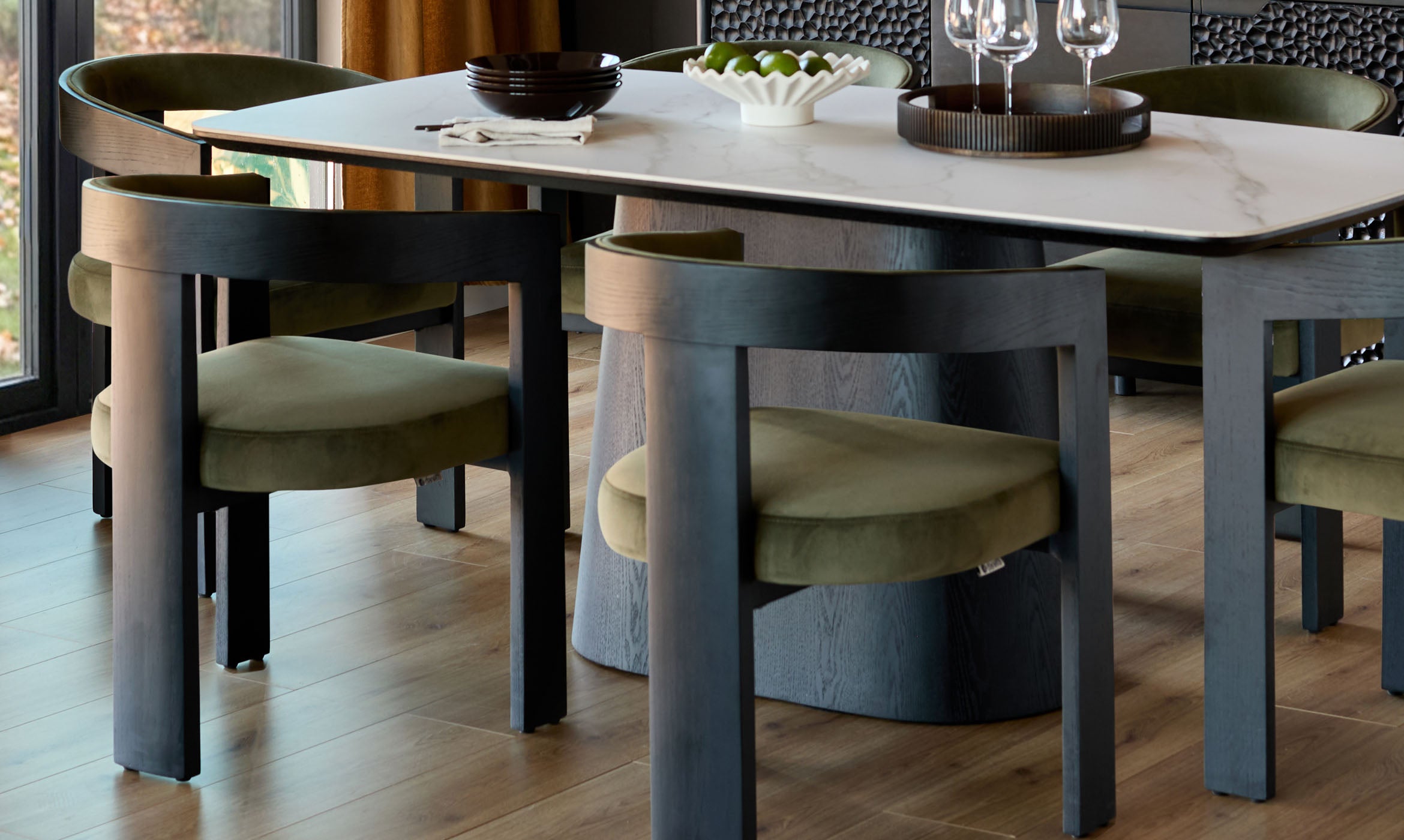 Garcia olive green velvet black wood dining chair