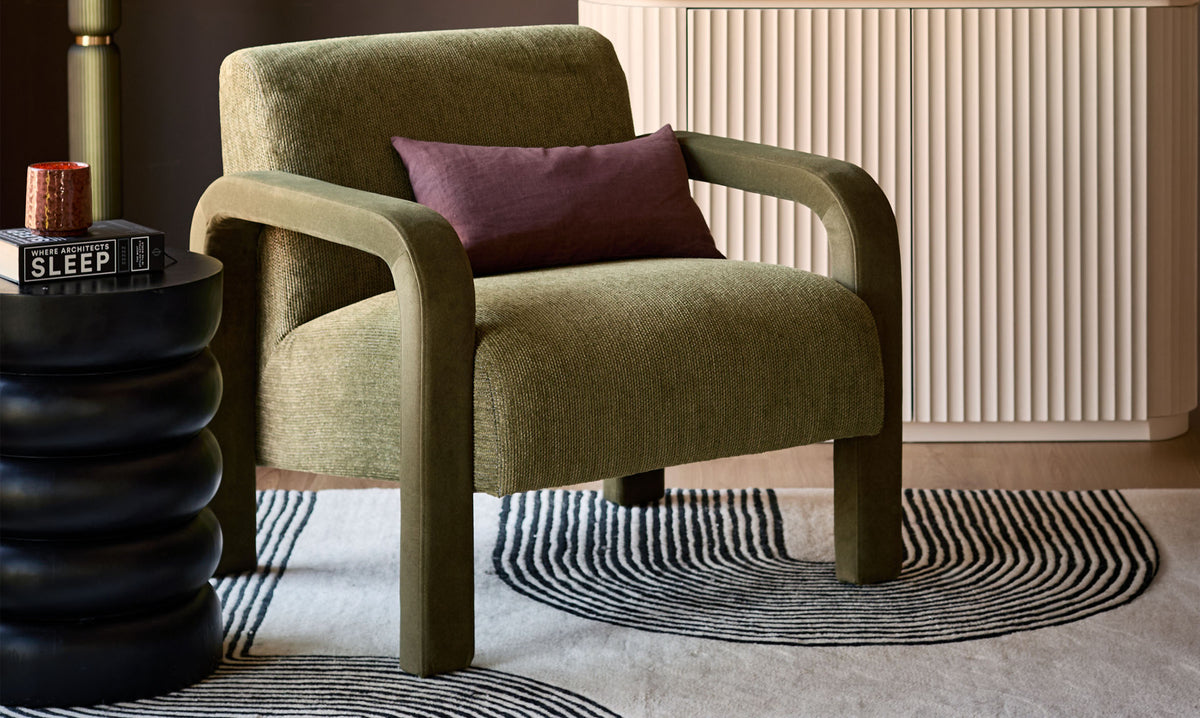 Garda olive green chenille fabric occasional chair