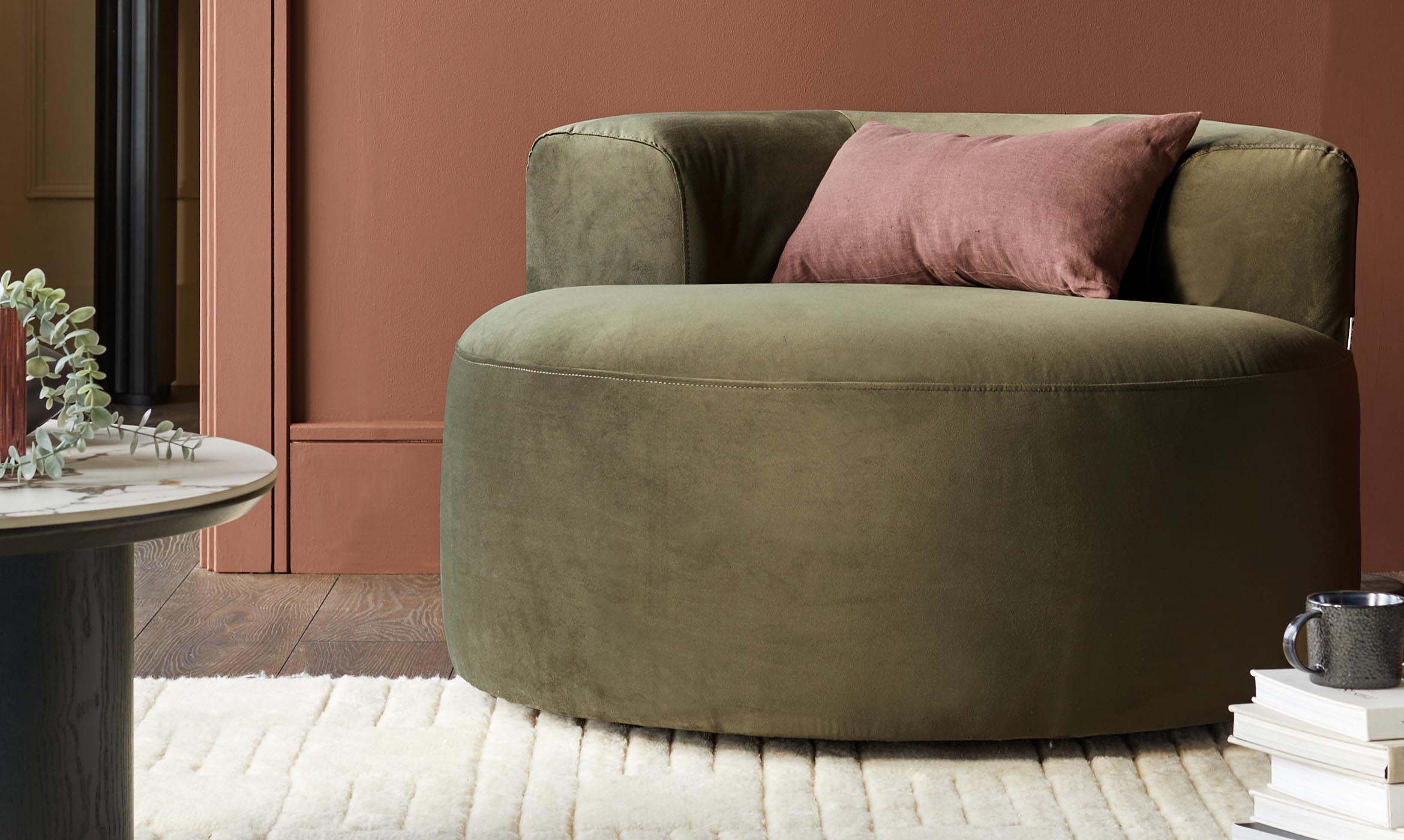 Gianna olive green velvet swivel armchair