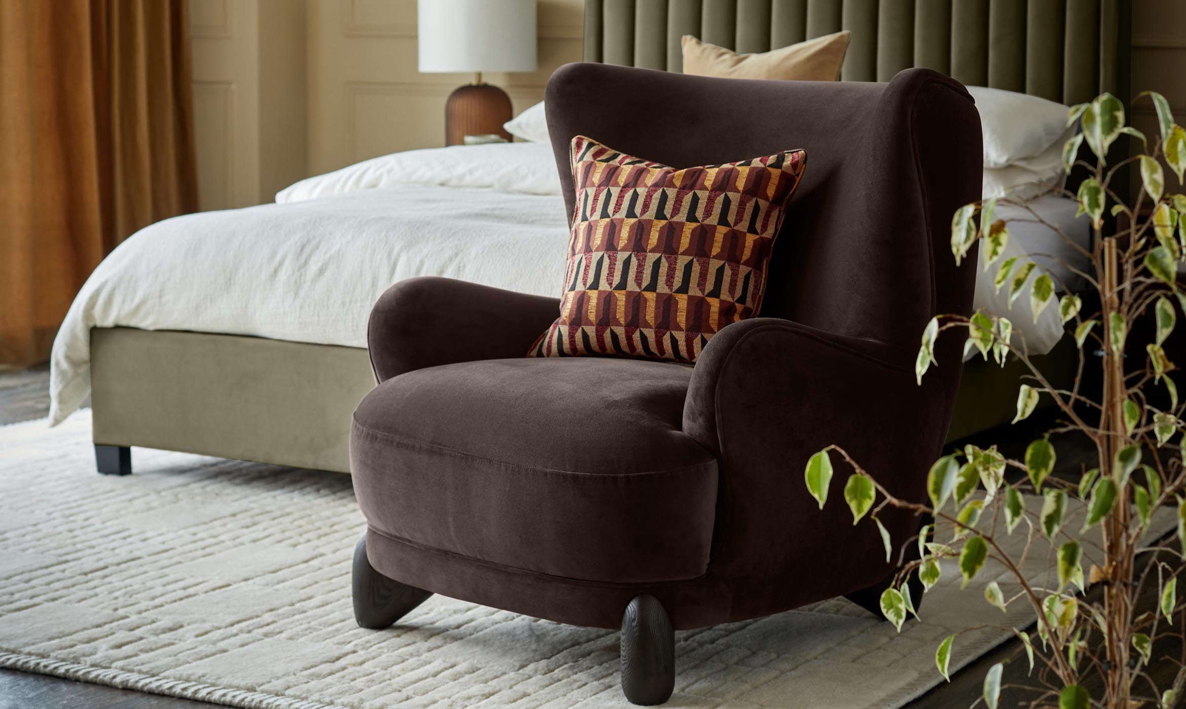 Harlan dark chocolate velvet accent chair