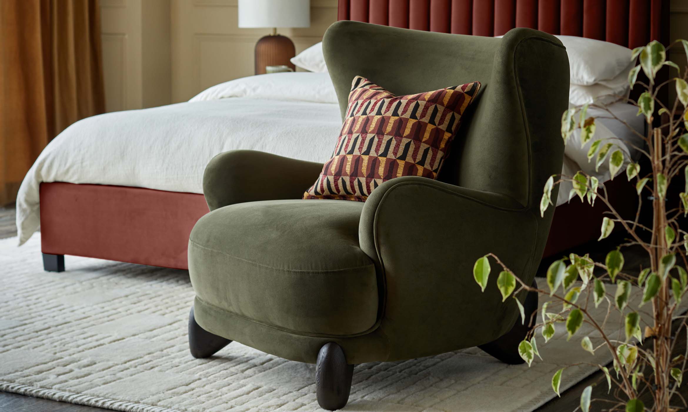 Harlan olive green velvet accent chair