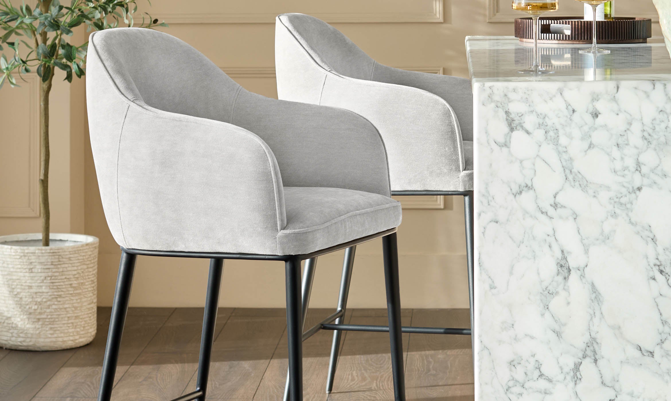 Harley natural grey chenille bar stool
